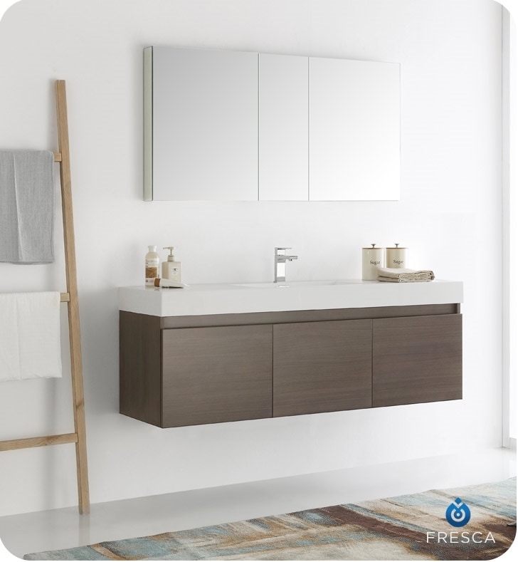 Fresca Mezzo 60\u0026quot; Wall Hung Single Sink Modern Bathroom Vanity with Medicine Cabinet \/ White 