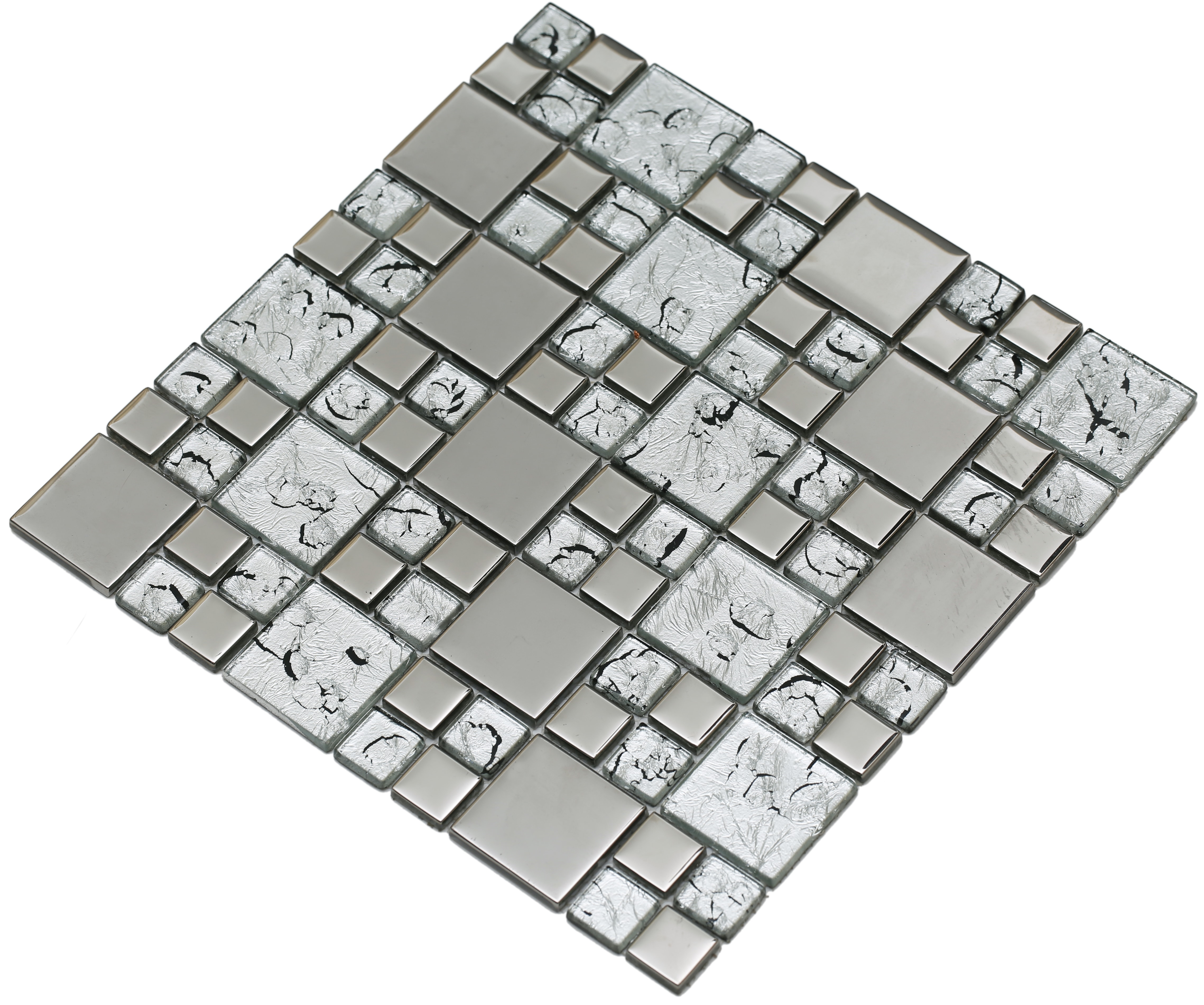 Shiny silver and patterned silver and black glass / Random Rousha Series 0