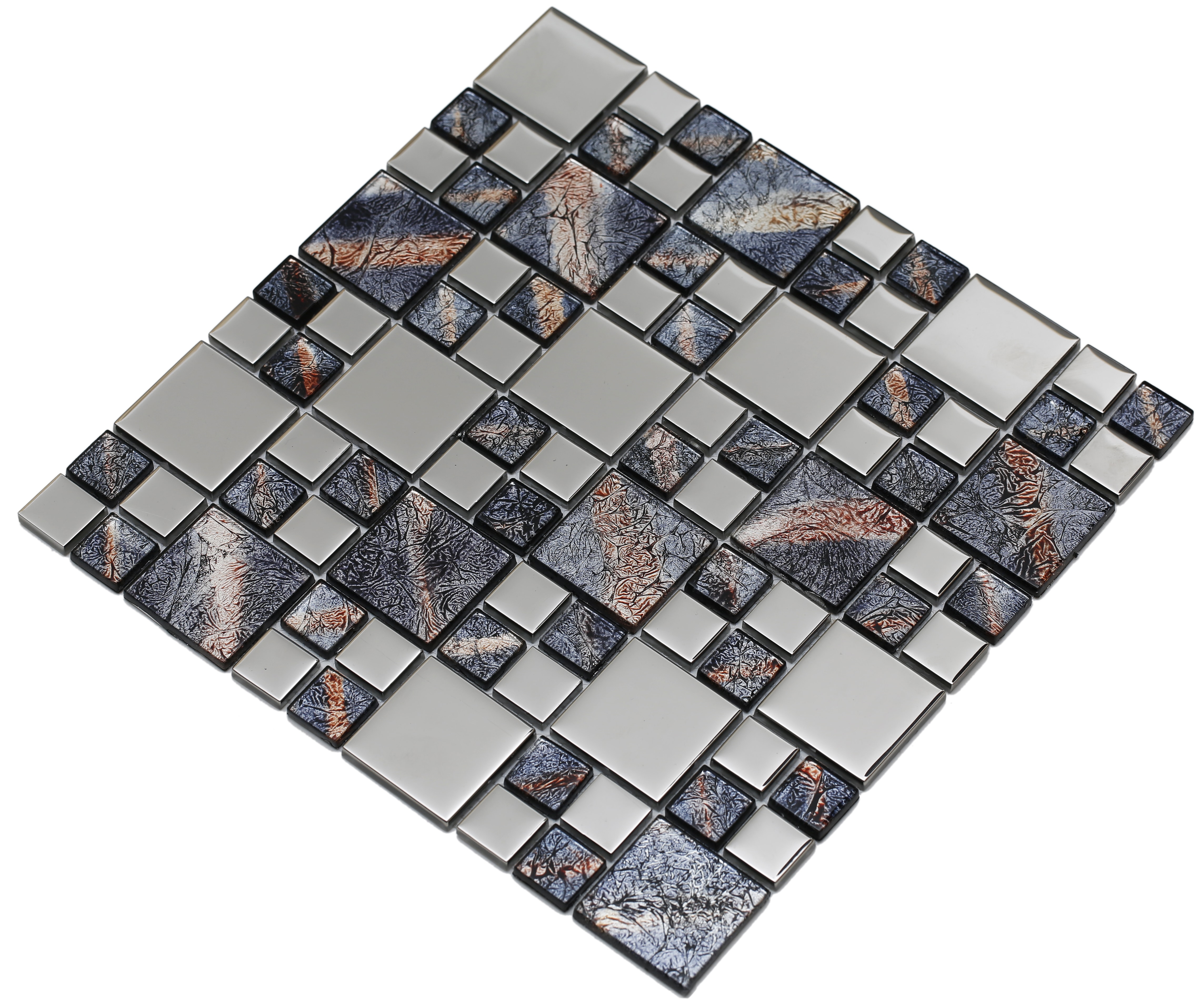 Shiny silver and varying striped blue and brown glass / Random Rousha Series 0