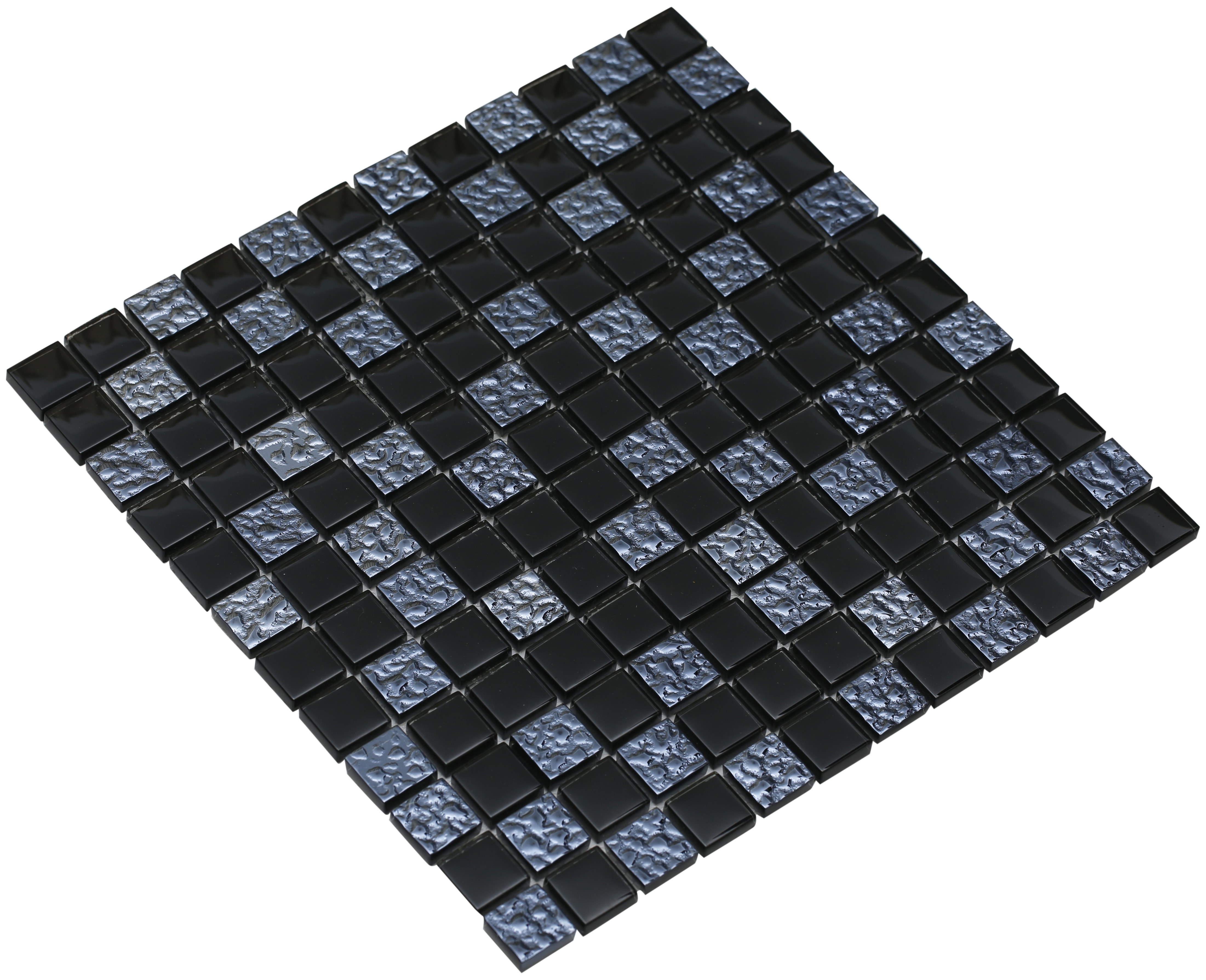 Pure shiny black and textured midnight blue glass / 1"x1" Bella Series 0