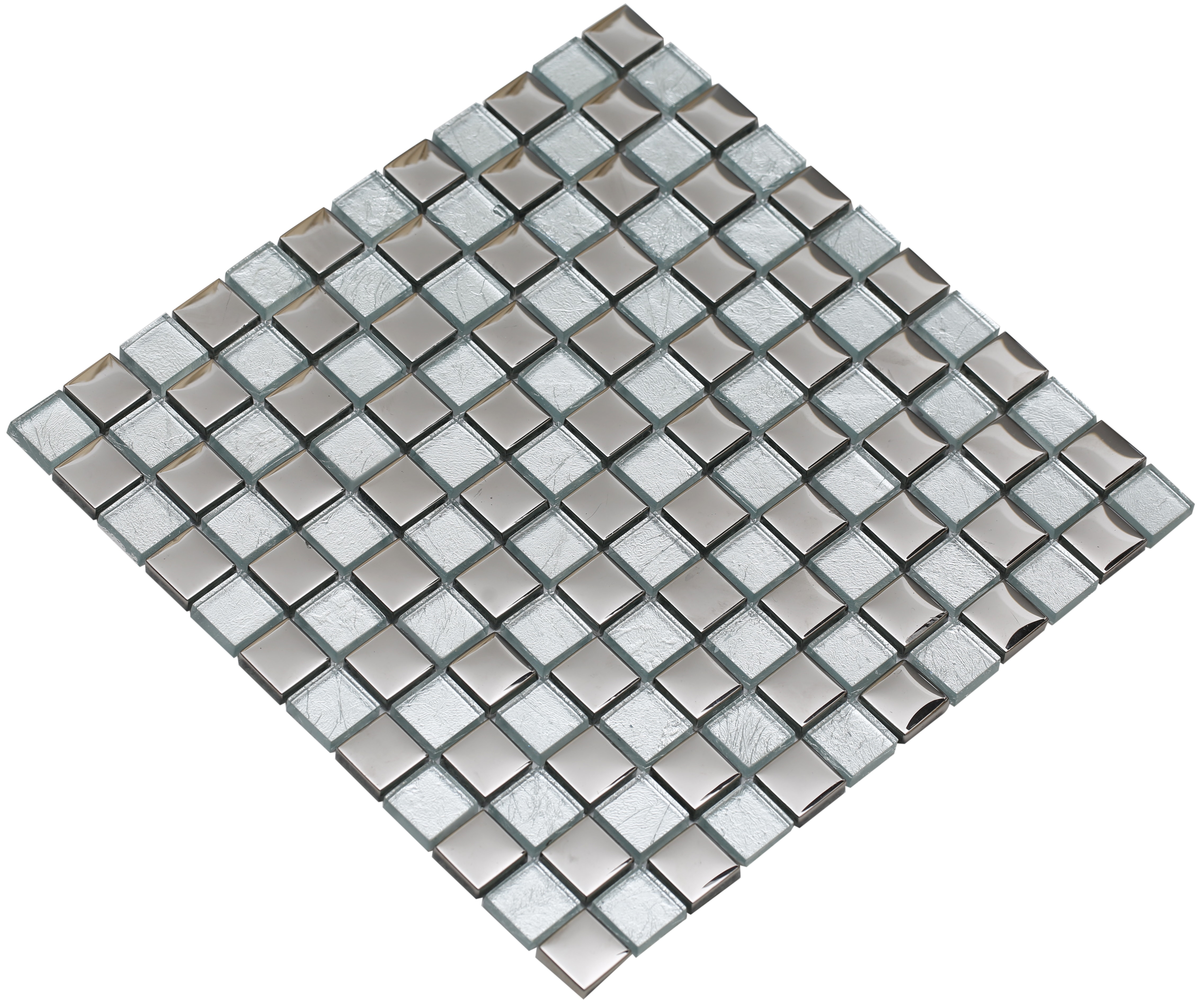 Silver electroplated and shiny translucent (silver backing) glass / 1"x1" Bella Series 0
