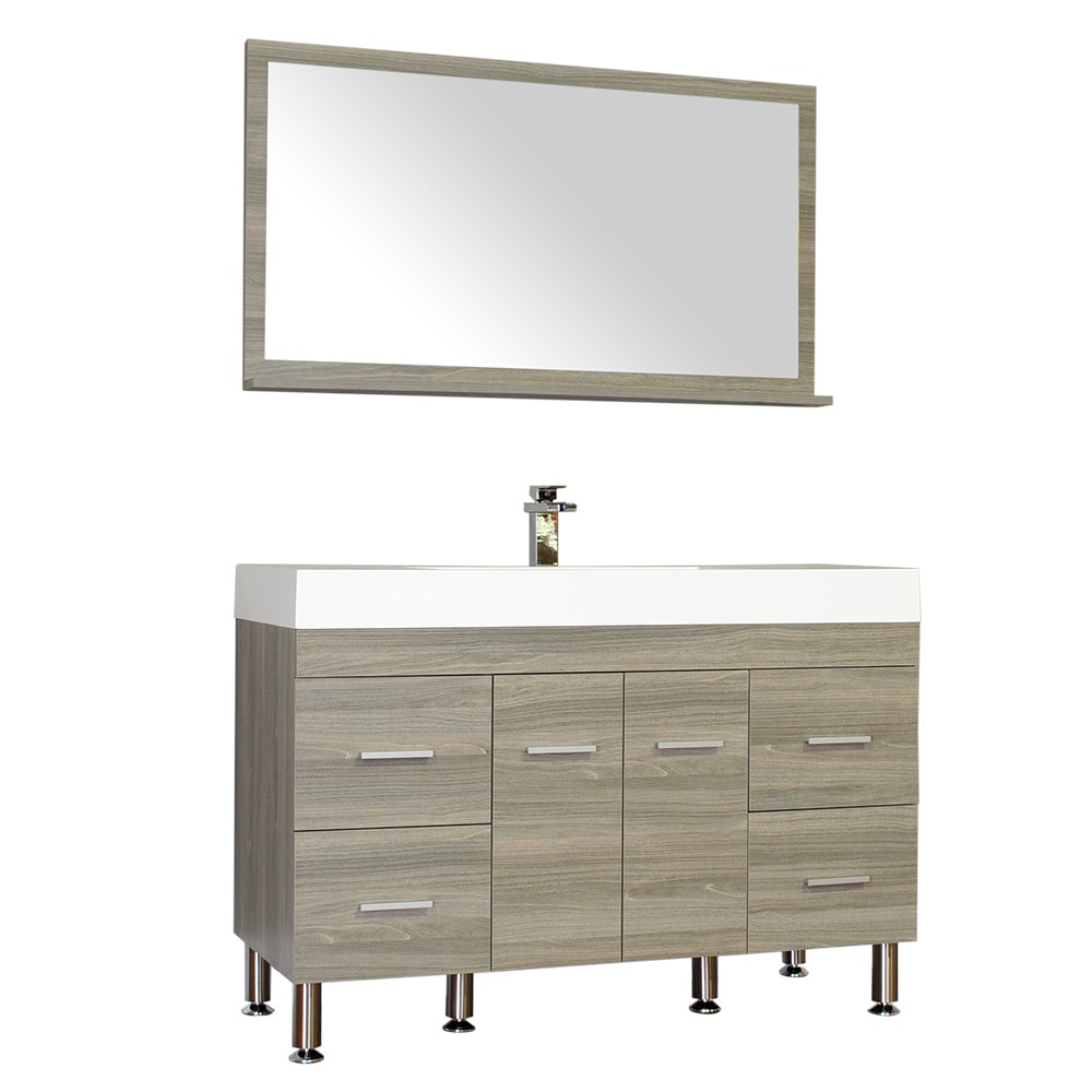 Modern / 33.125 x 47 x 19.5 (in.) / Bathroom Vanity Set / Wall / 1-Hole / Straight / Freestanding / White / Gray / Soft Closing Doors / With Matching Mirror Ripley Collection 0