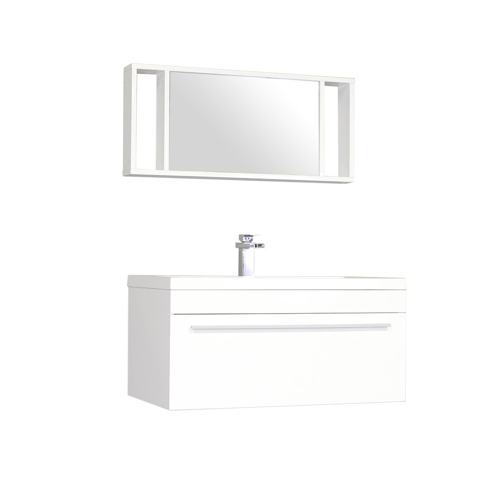 Modern / 17.5 x 35.25 x 18.75 (in.) / Bathroom Vanity Set / Wall / 1-Hole / Straight / WallMount / White / White / No Doors / With Matching Mirror Ripley Collection 0
