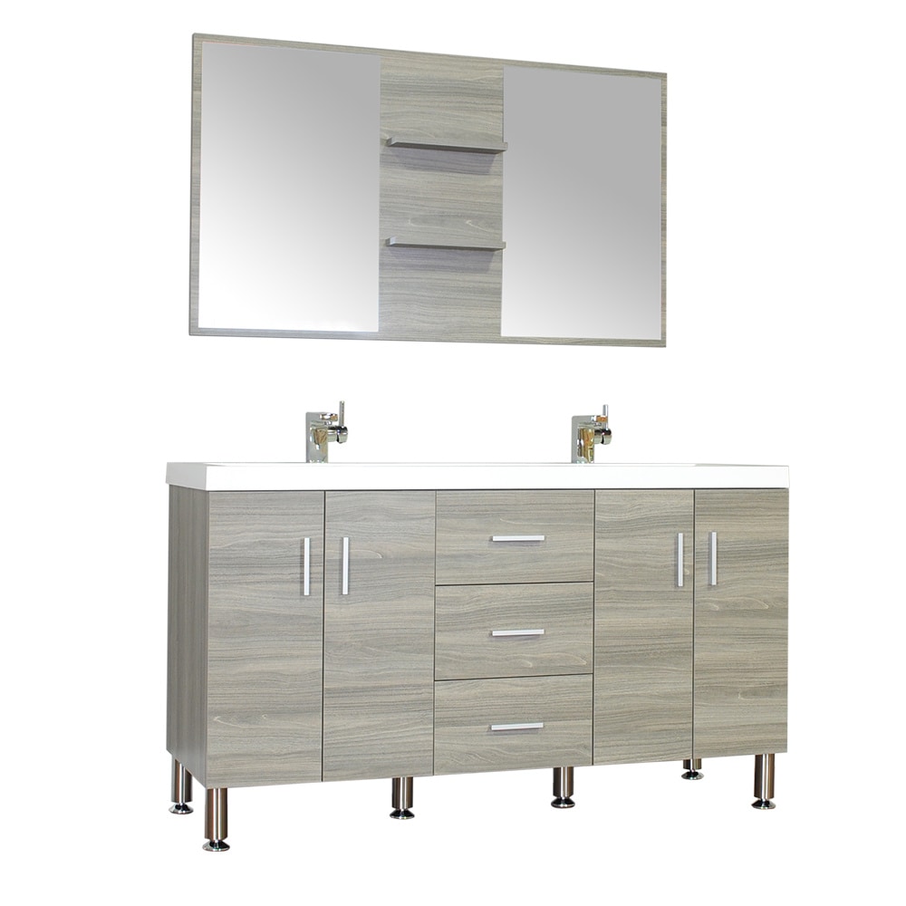 Modern / 35 x 56.5 x 19.875 (in.) / Bathroom Vanity Set (Square Sink) / Wall / 1-Hole / Straight / Freestanding / White / Gray / Soft Closing Doors / With Matching Mirror Ripley Collection 0