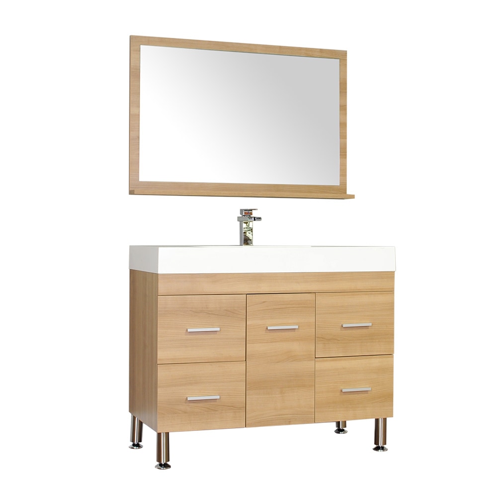 Modern / 33.125 x 39.25 x 18.75 (in.) / Bathroom Vanity Set / Wall / 1-Hole / Straight / Freestanding / White / Light Oak / Soft Closing Doors / With Matching Mirror Ripley Collection 0
