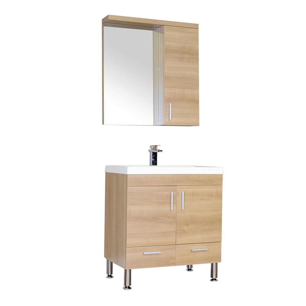Modern / 33.375 x 29.375 x 18.75 (in.) / Bathroom Vanity Set / Wall / 1-Hole / Straight / Freestanding / White / Light Oak / Soft Closing Doors / With Matching Mirror Ripley Collection 0