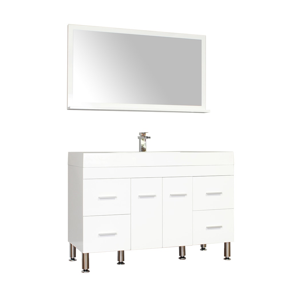 Modern / 33.125 x 47 x 19.5 (in.) / Bathroom Vanity Set / Wall / 1-Hole / Straight / Freestanding / White / White / Soft Closing Doors / With Matching Mirror Ripley Collection 0