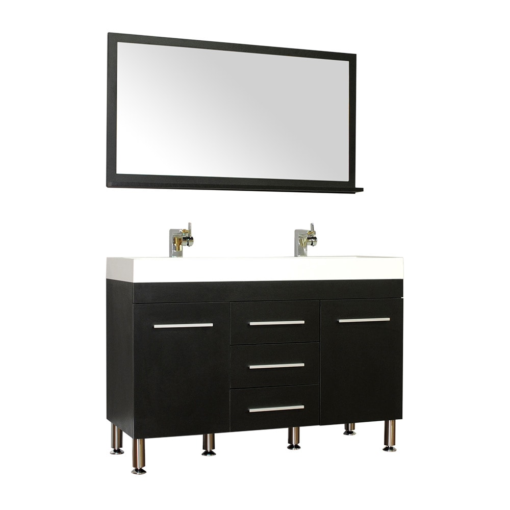 Modern / 33.375 x 47 x 18.75 (in.) / Bathroom Vanity Set / Wall / 1-Hole / Straight / Freestanding / White / Black / Soft Closing Doors / With Matching Mirror Ripley Collection 0