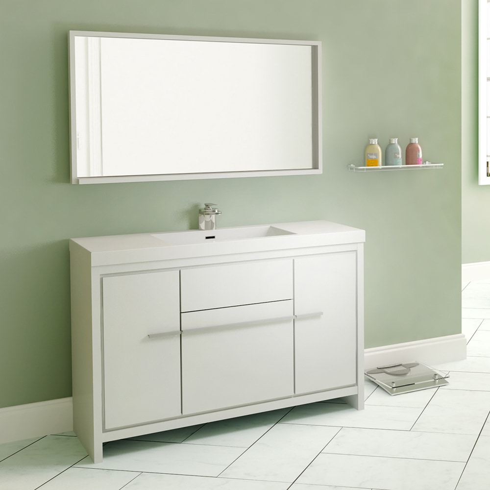 Modern / 34.125 x 47 x 19.375 (in.) / Bathroom Vanity and Sink / Wall / 1-Hole / Straight / Freestanding / White / White / Soft Closing Doors / Mirror not Included Ripley Collection 0