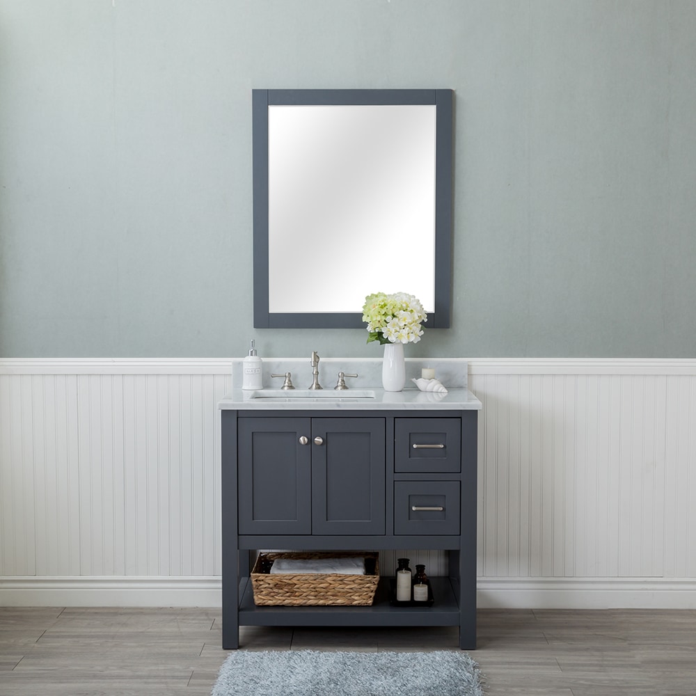 Contemporary / 36 x 22 x 34.2 (in.) / Freestanding / From Wall / 3-Hole / White / Gray / Gray He-102-36-g-cwmt 0
