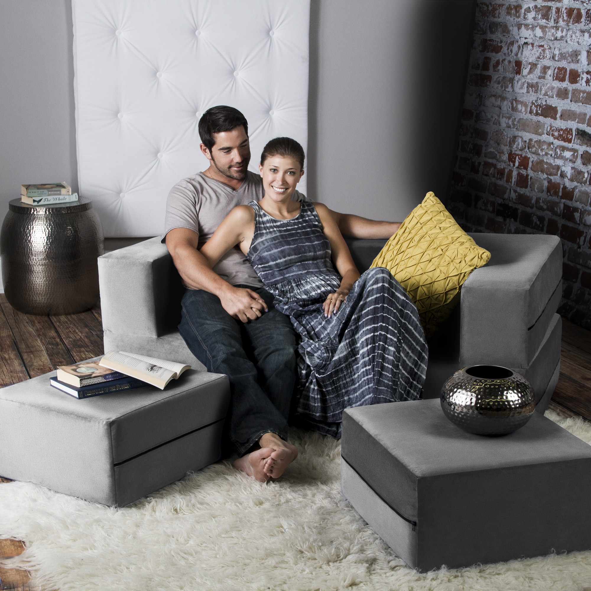 Pewter / 16386 Jaxx Zipline Convertible Sleeper Loveseat & Ottomans / Queen-Size Bed 0