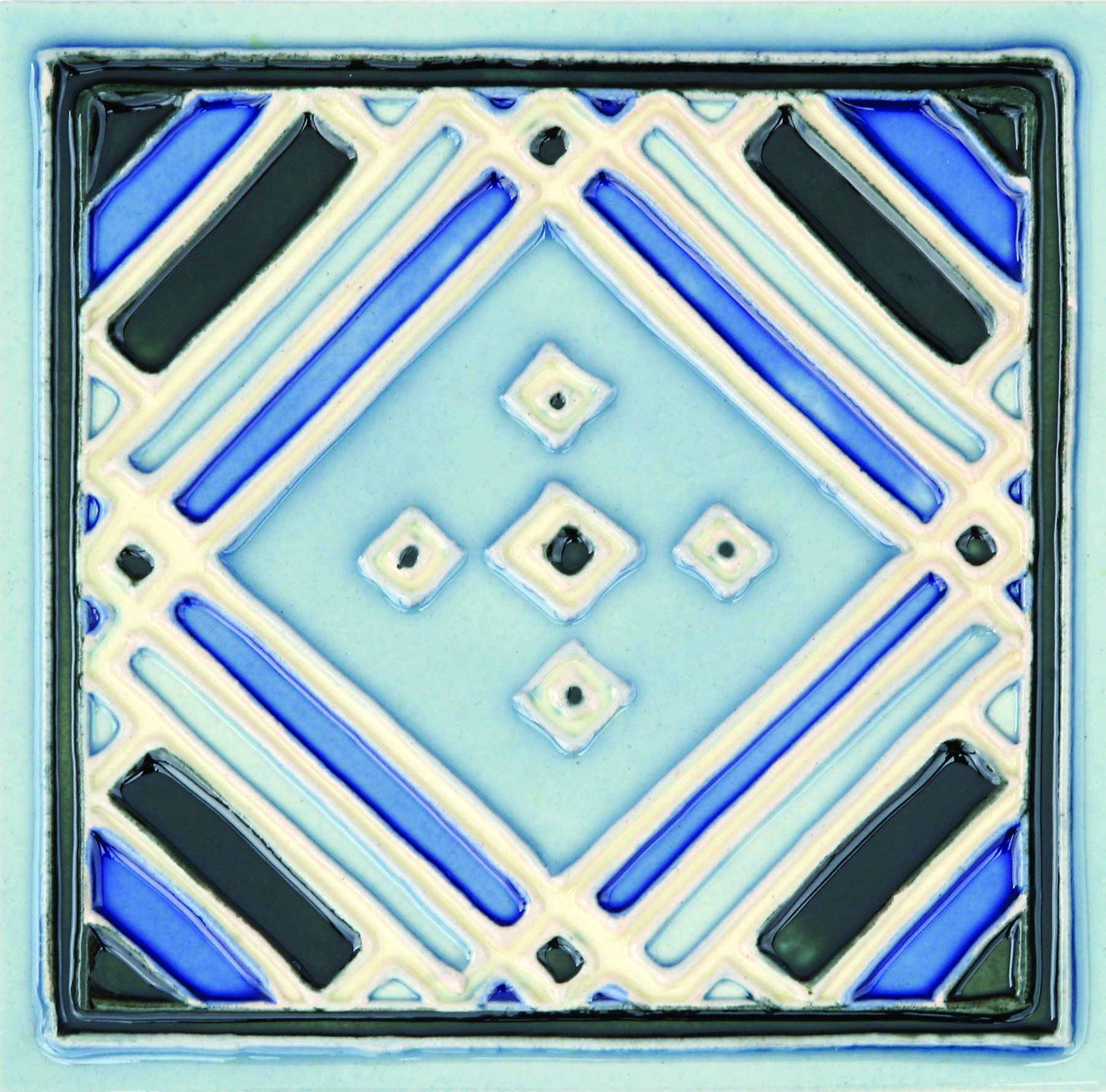 Blue Hand-Painted Ceramic Glazed Wall Tile in Aztec 0