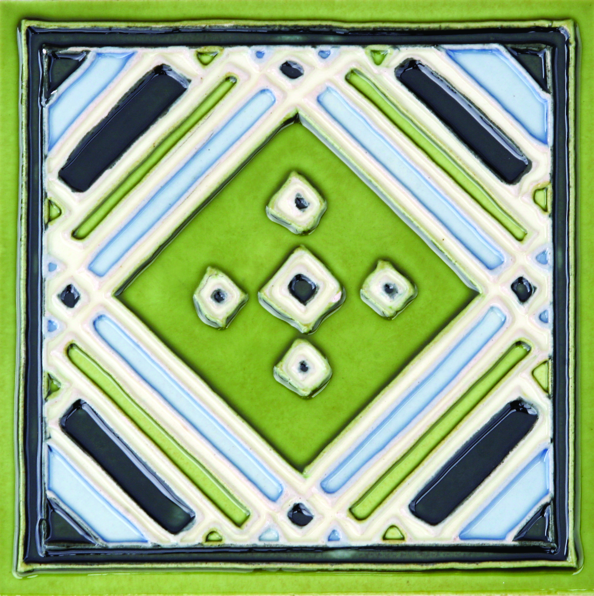 Green Hand-Painted Ceramic Glazed Wall Tile in Aztec 0