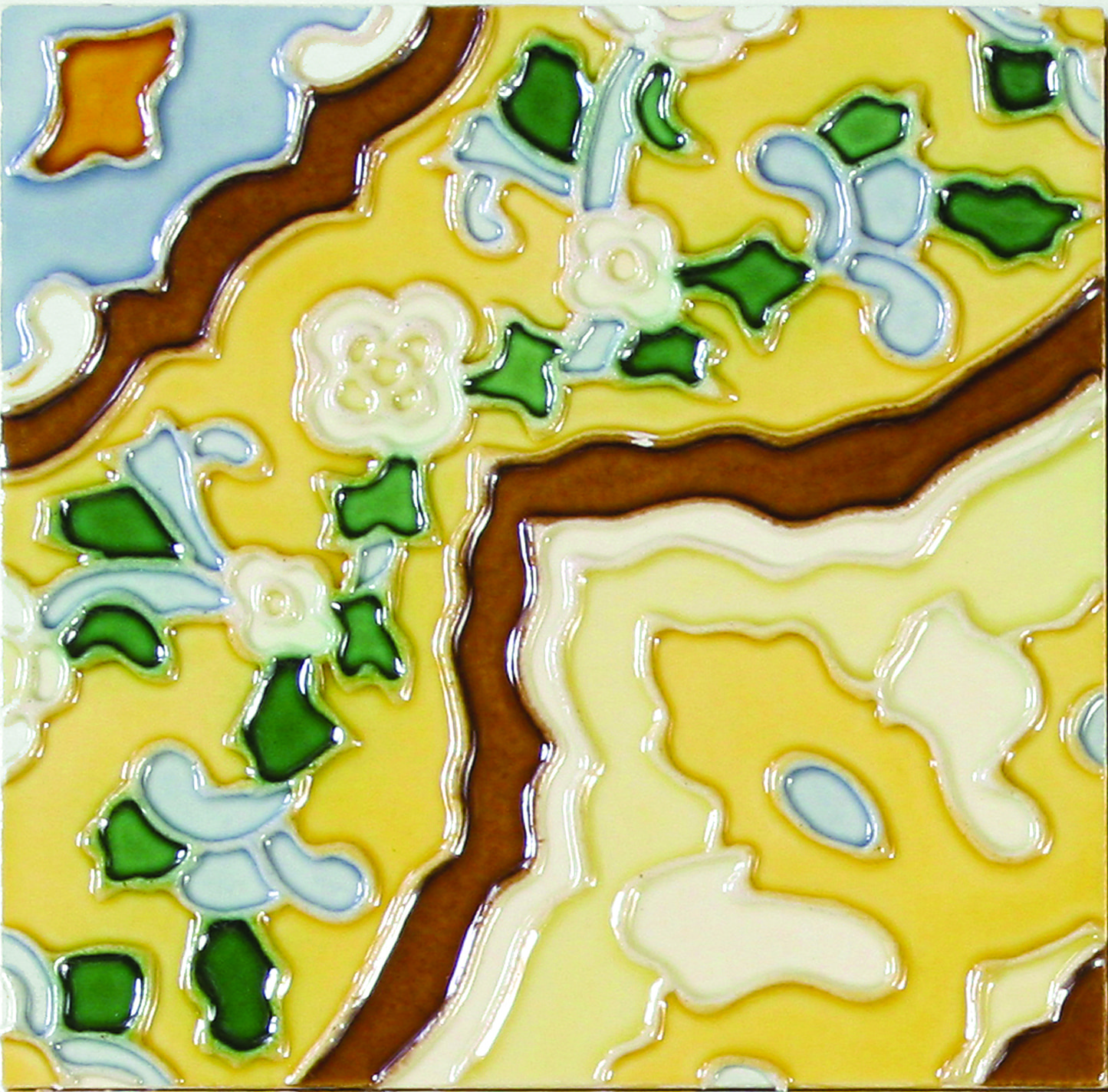 Hand-Painted Ceramic Glazed Wall Tile in Camino Hand-Painted Ceramic Glazed Wall Tile in Camino 0