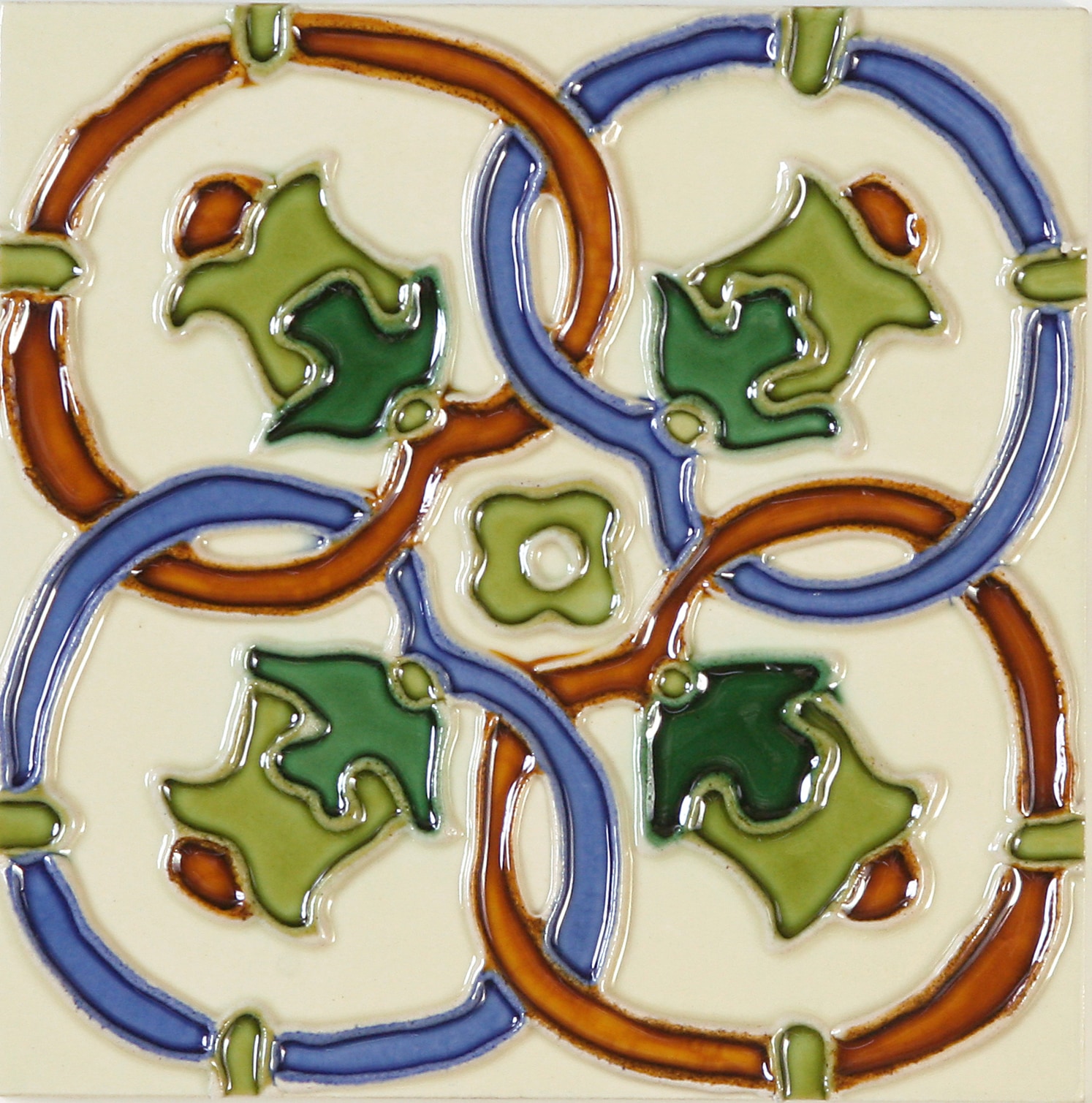 Hand-Painted Ceramic Glazed Wall Tile in Campanas Hand-Painted Ceramic Glazed Wall Tile in Campanas 0