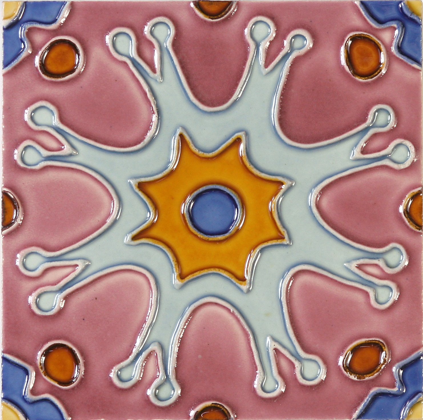 Hand-Painted Ceramic Glazed Wall Tile in Fiesta Hand-Painted Ceramic Glazed Wall Tile in Fiesta 0