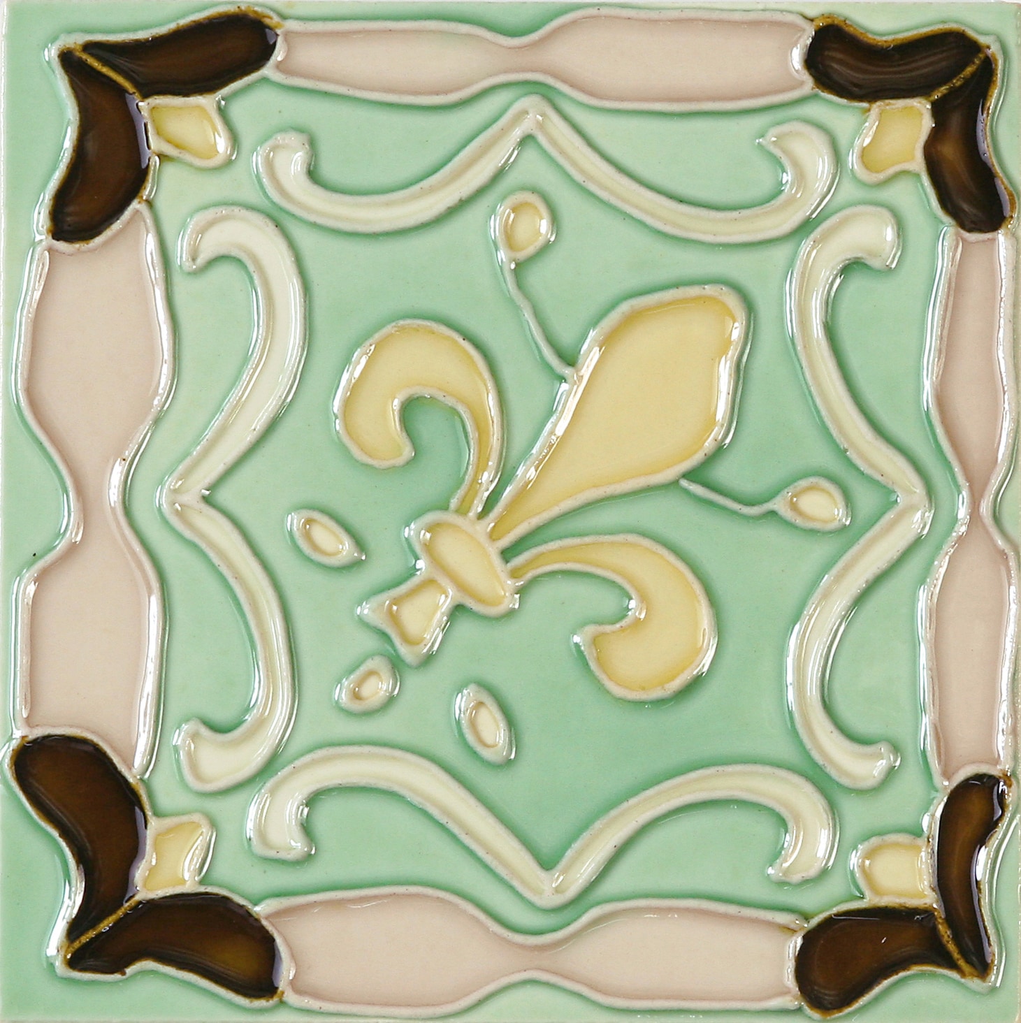Hand-Painted Ceramic Glazed Wall Tile in Fleur De Lis Hand-Painted Ceramic Glazed Wall Tile in Fleur De Lis 0