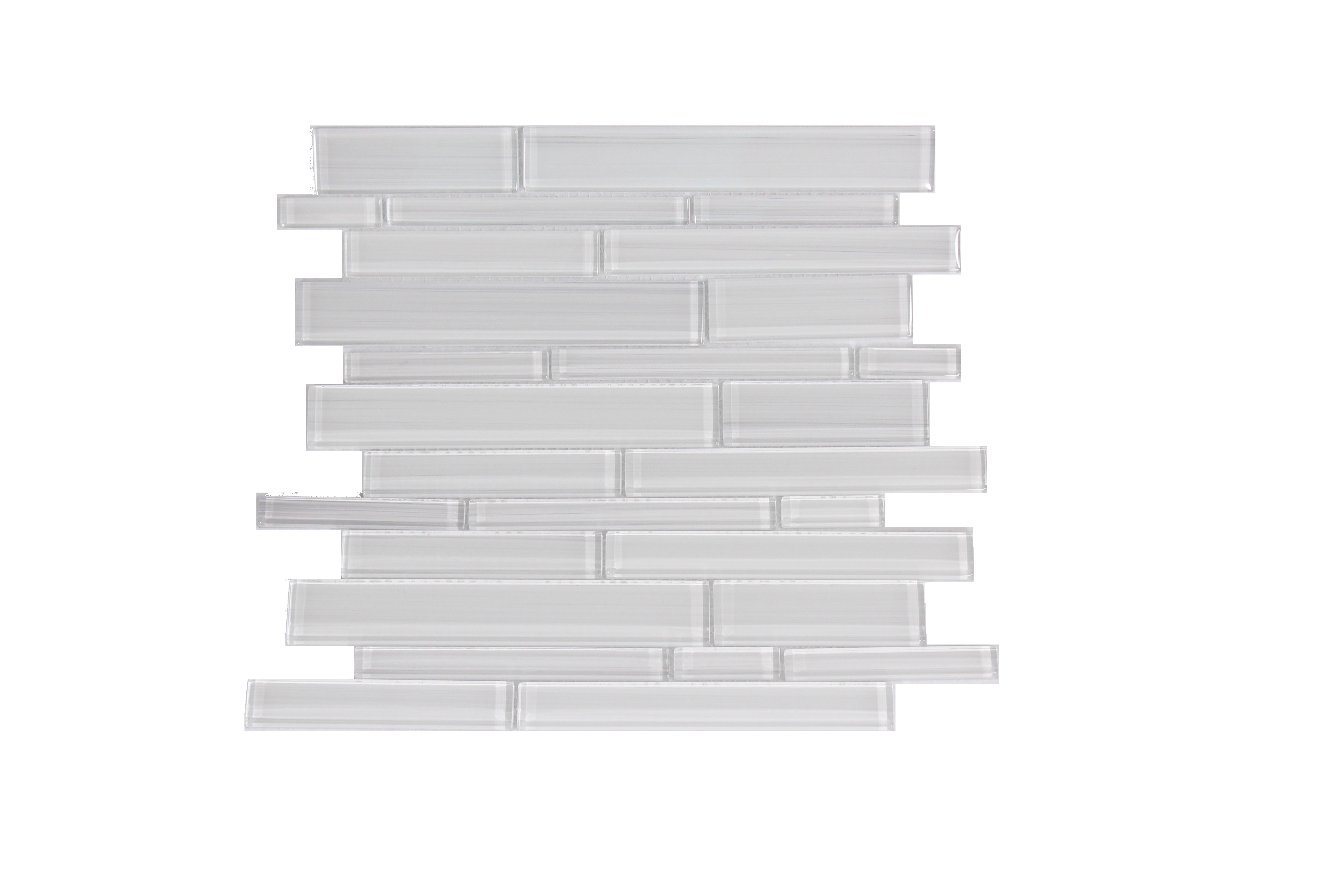 Glass Mosaic / 14 x 12 x 0.31 inches / Glossy Hand Painted Interlocking Random Sized Glass Mosaic Tile In White 0