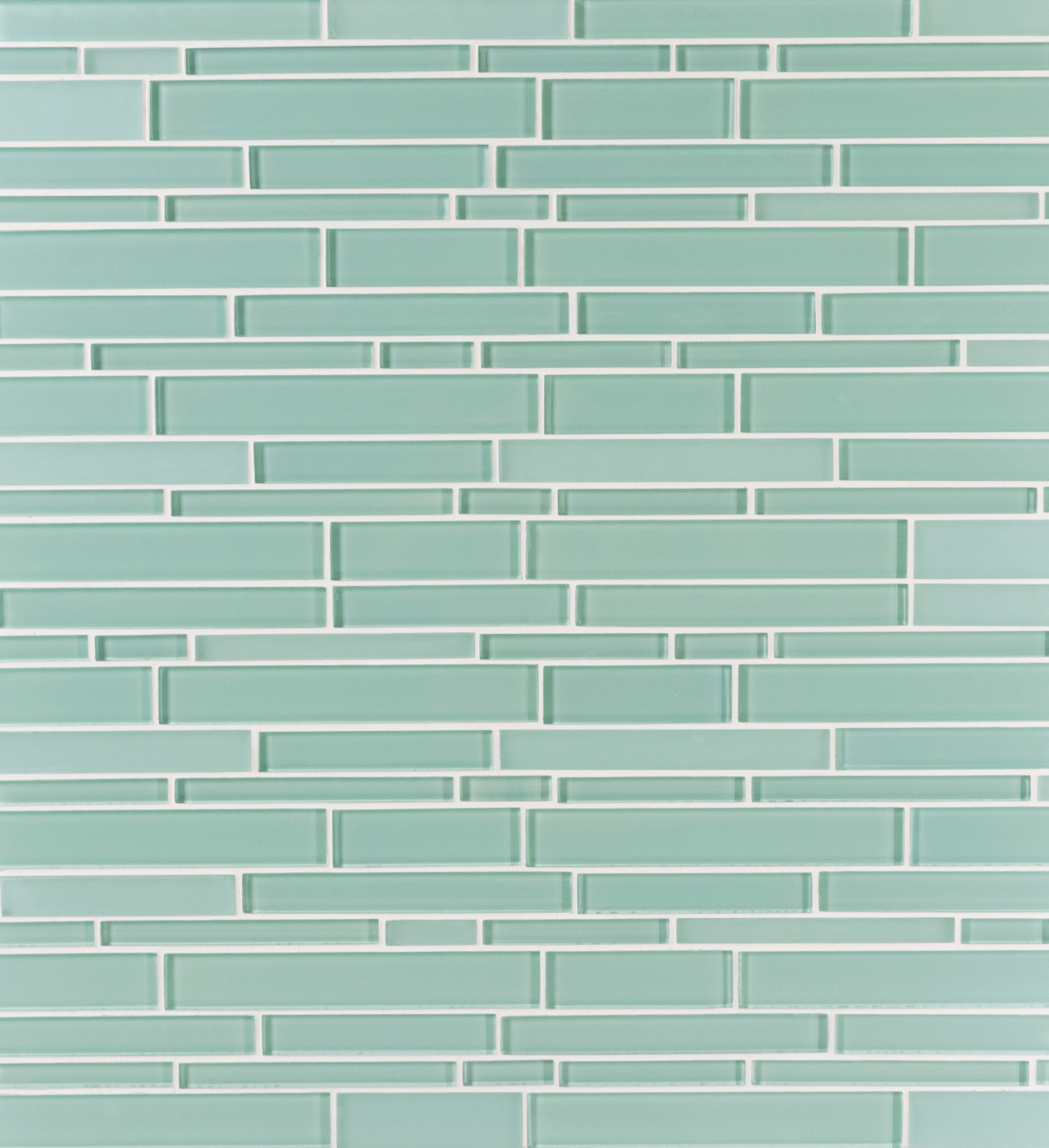 Glass Mosaic / 14 x 12 x 0.31 inches / Glossy Interlocking Random Sized Glass Mosaic Tile In Light Teal 0