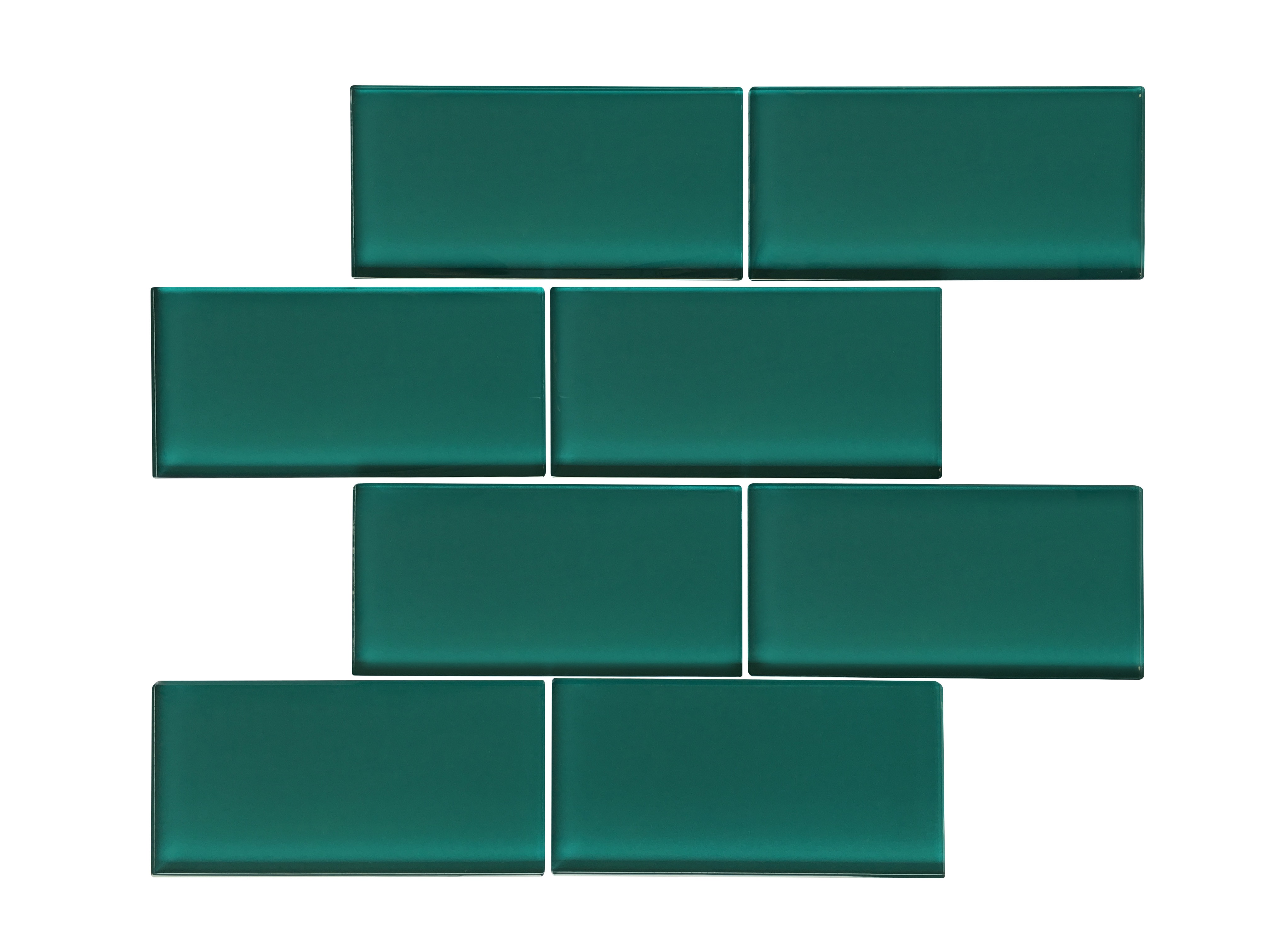 Glass Mosaic / 16 x 12 x 0.16 inches / Glossy Large 3" X 6" X 4mm Glass Subway Mosaic Tile In Dark Teal 0