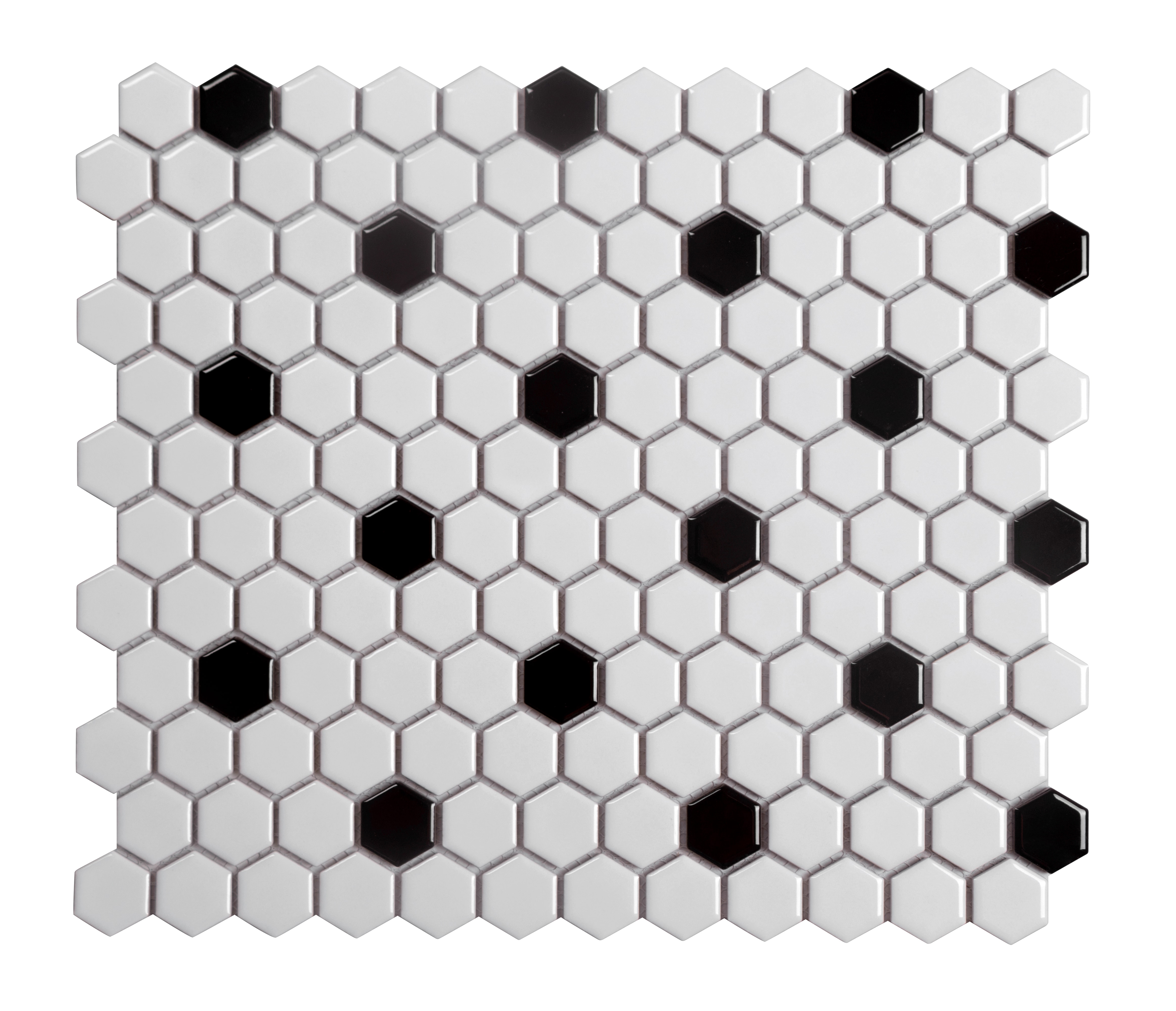 11.75 x 10.25 x 0.2 inches / Glossy Retro 1" Hexagon Porcelain Glossy Wall Tile in White with Black Dot 0