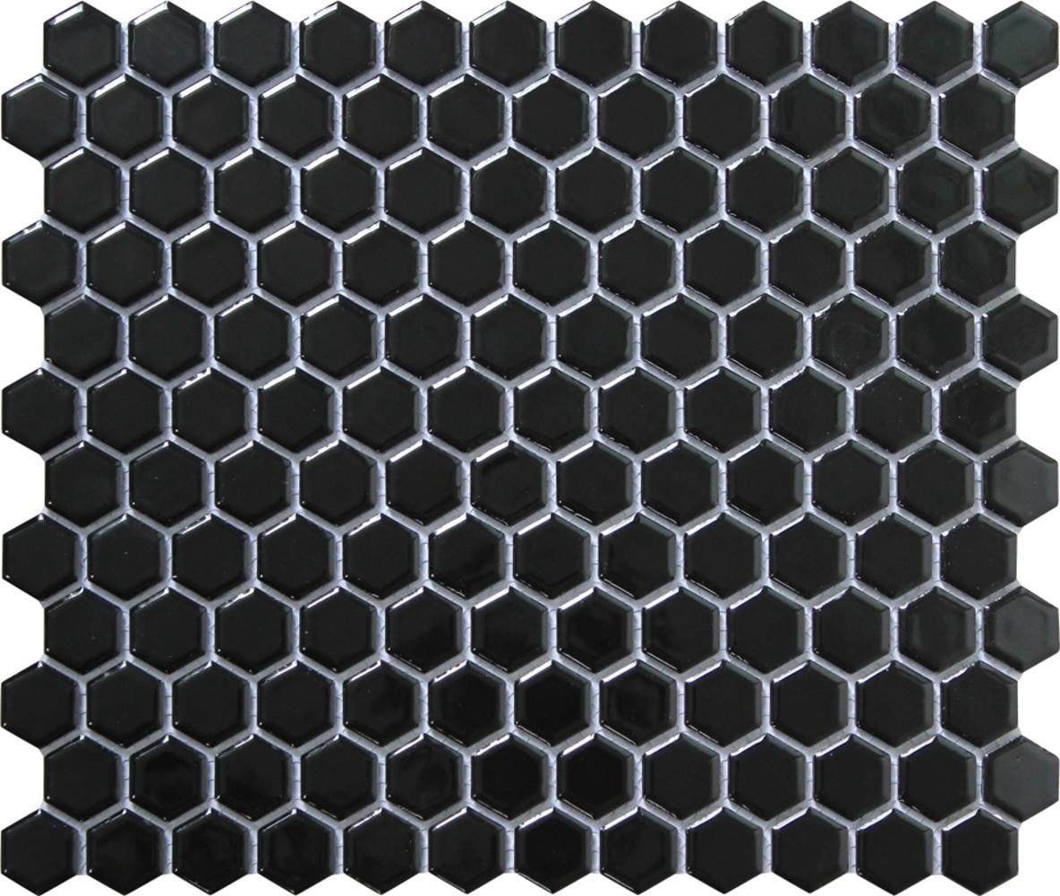 11.75 x 10.25 x 0.2 inches / Glossy Retro 1" Hexagon Porcelain Glossy Wall Tile in Black 0