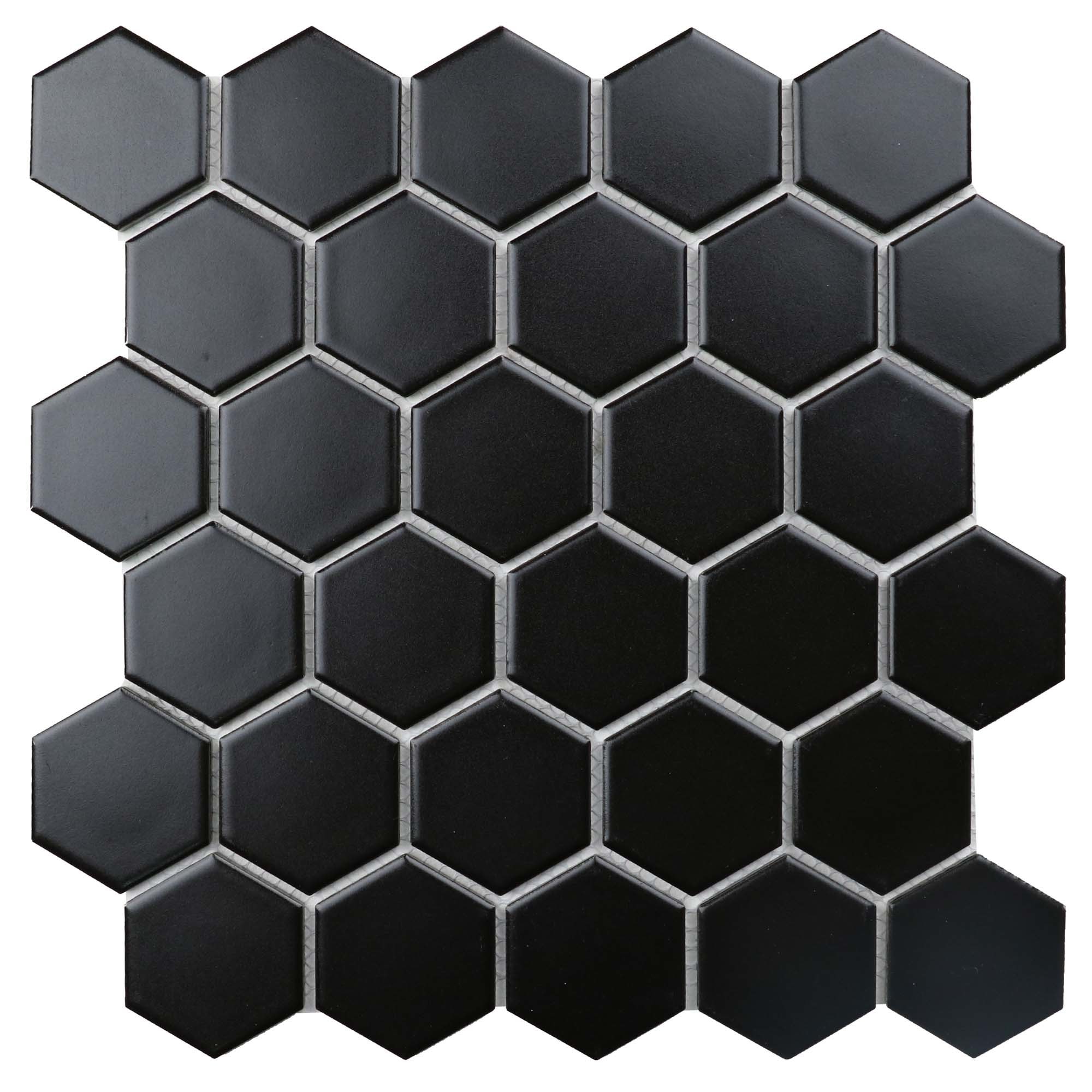 11 x 10.5 x 0.24 inches / Matte Retro 2" Hexagon Porcelain Matte Floor and Wall Tile in Black 0