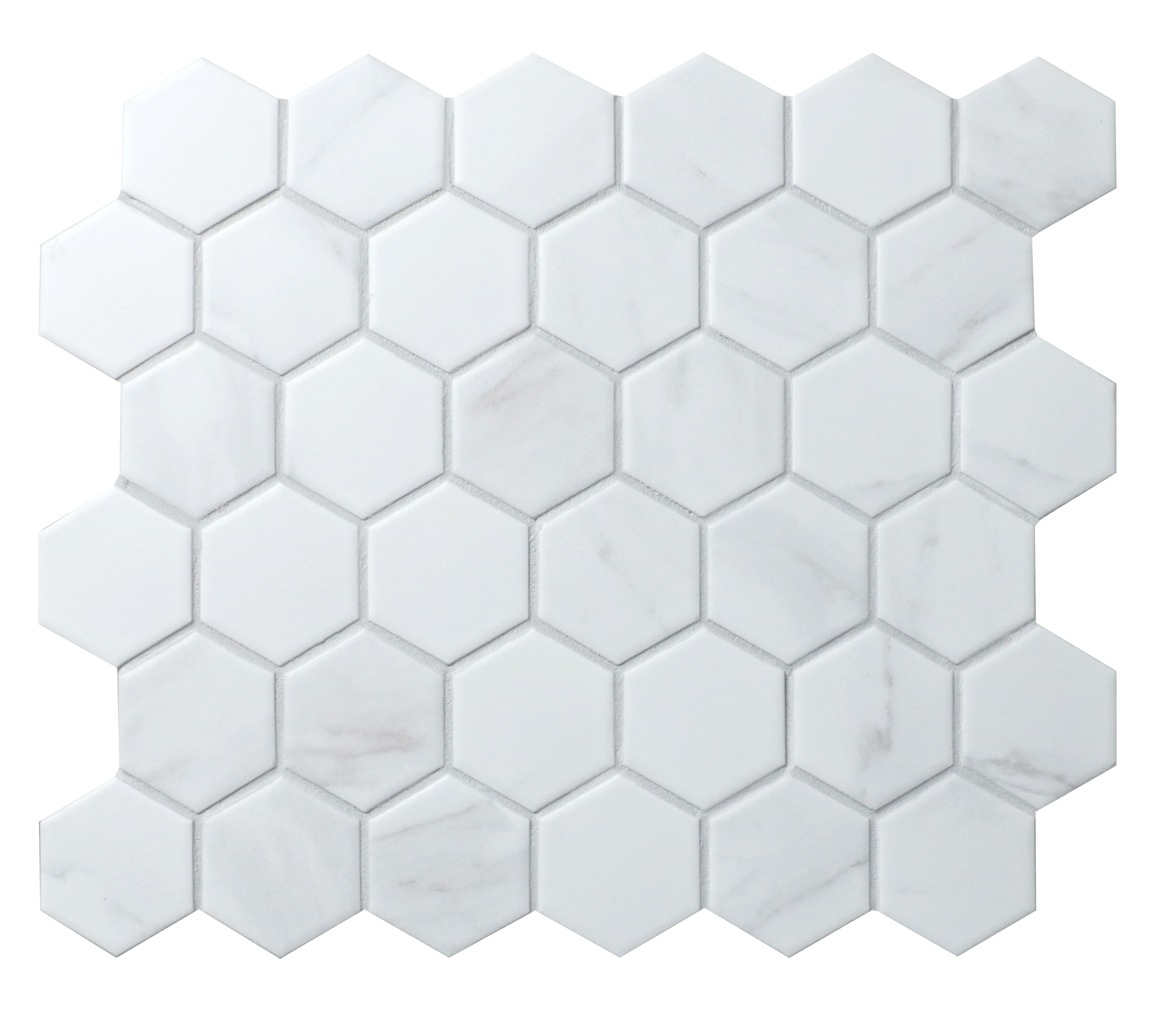11 x 10.5 x 0.24 inches / Matte Retro 2" Hexagon Porcelain Matte Floor and Wall Tile in Carrara 0