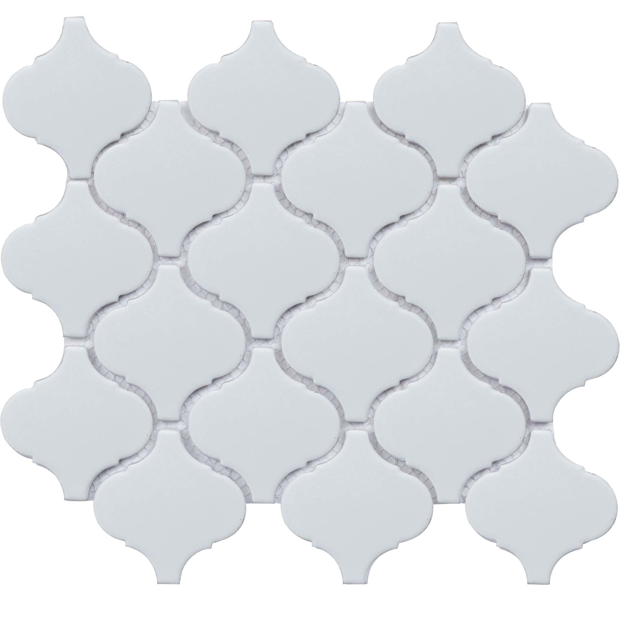 11 x 9.65 x 0.26 inches / Matte Retro 3" Arabesque Porcelain Glossy Wall Tile in White 0