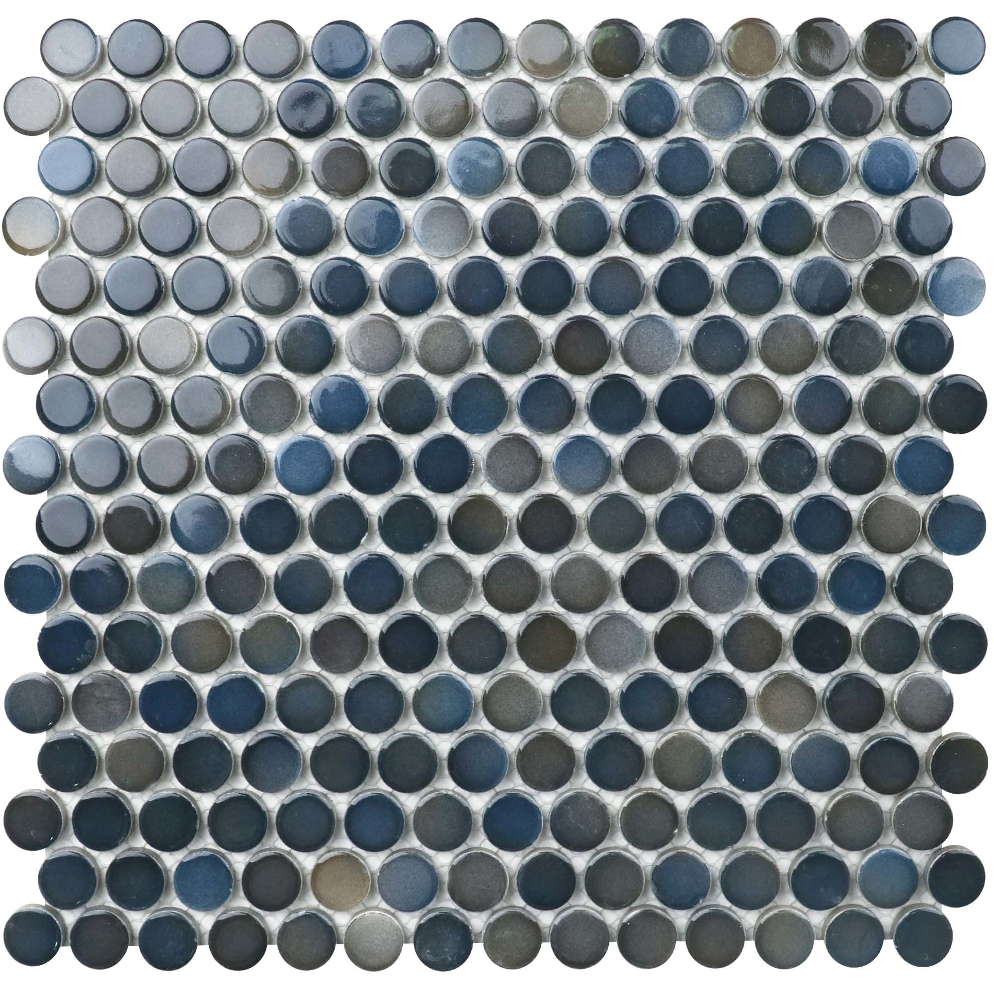 11.6 x 11.4 x 0.24 inches / Glossy Retro 0.8" Penny Round Porcelain Glossy Wall Tile in Blue/Gray 0