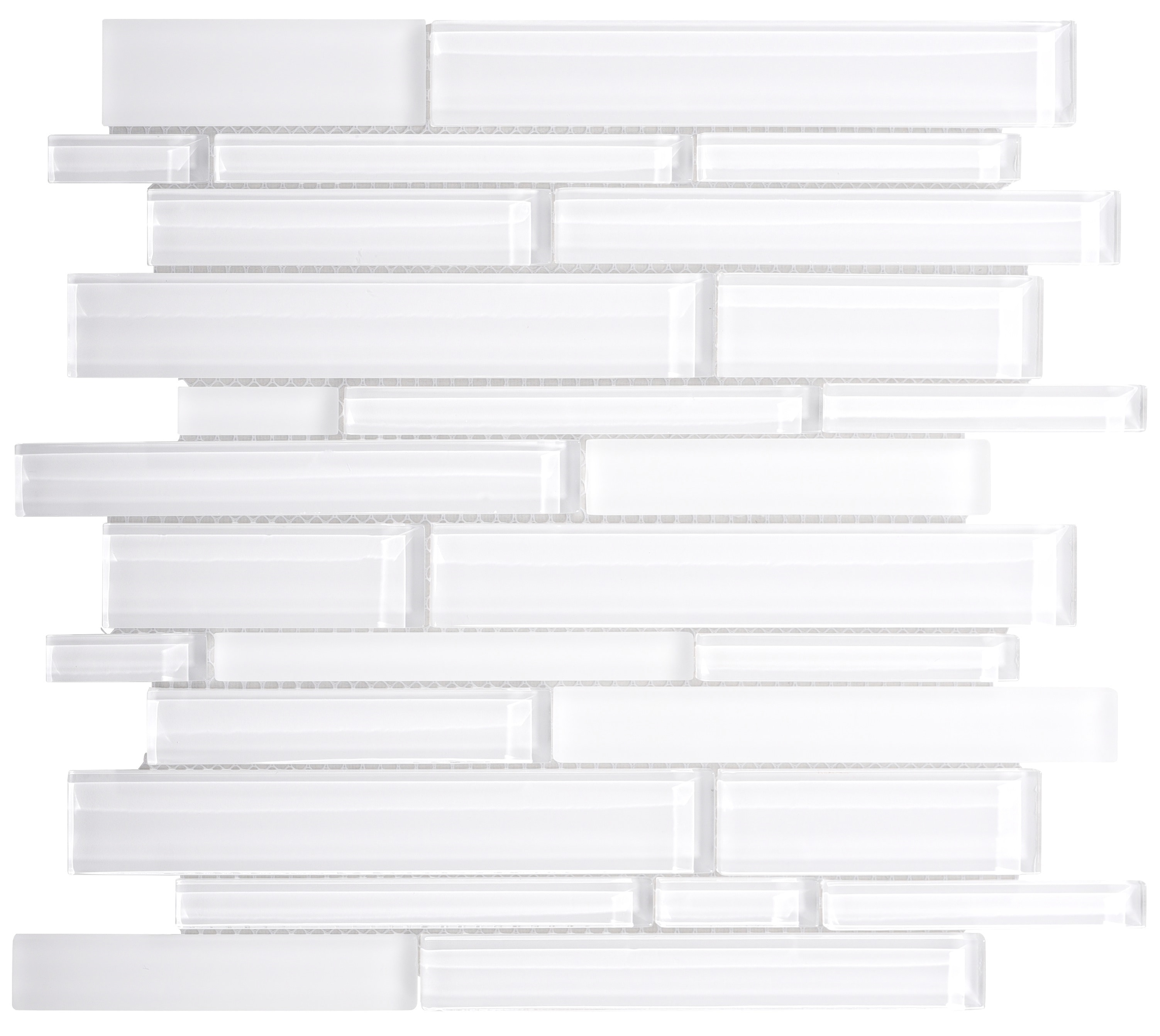 Glass Mosaic / 14 x 12 x 0.31 inches / Glossy Interlocking Random Sized Glass Mosaic Tile In White 0