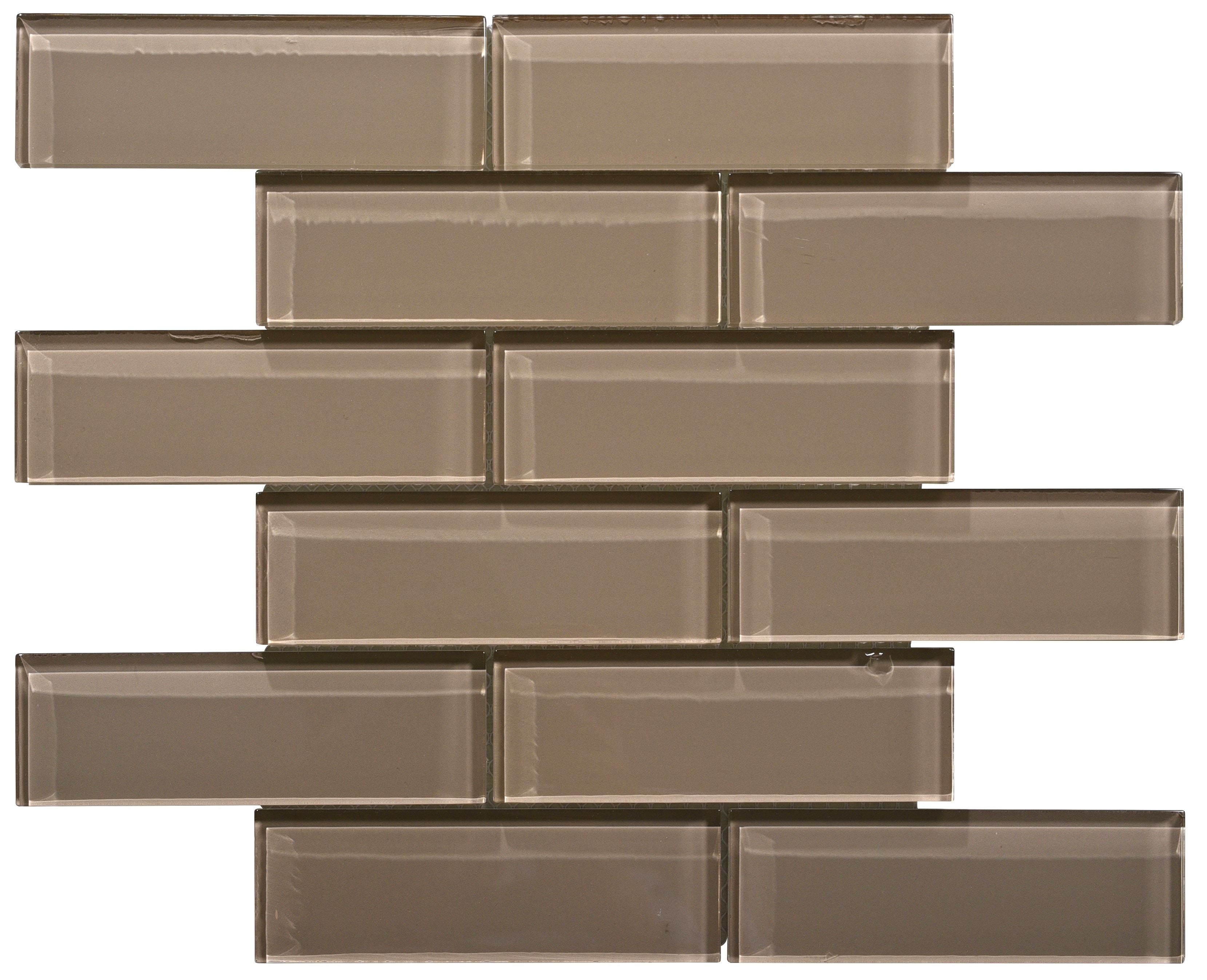Glass Mosaic / 16 x 12 x 0.31 inches / Glossy Small Glass Subway Tile In Beige 0