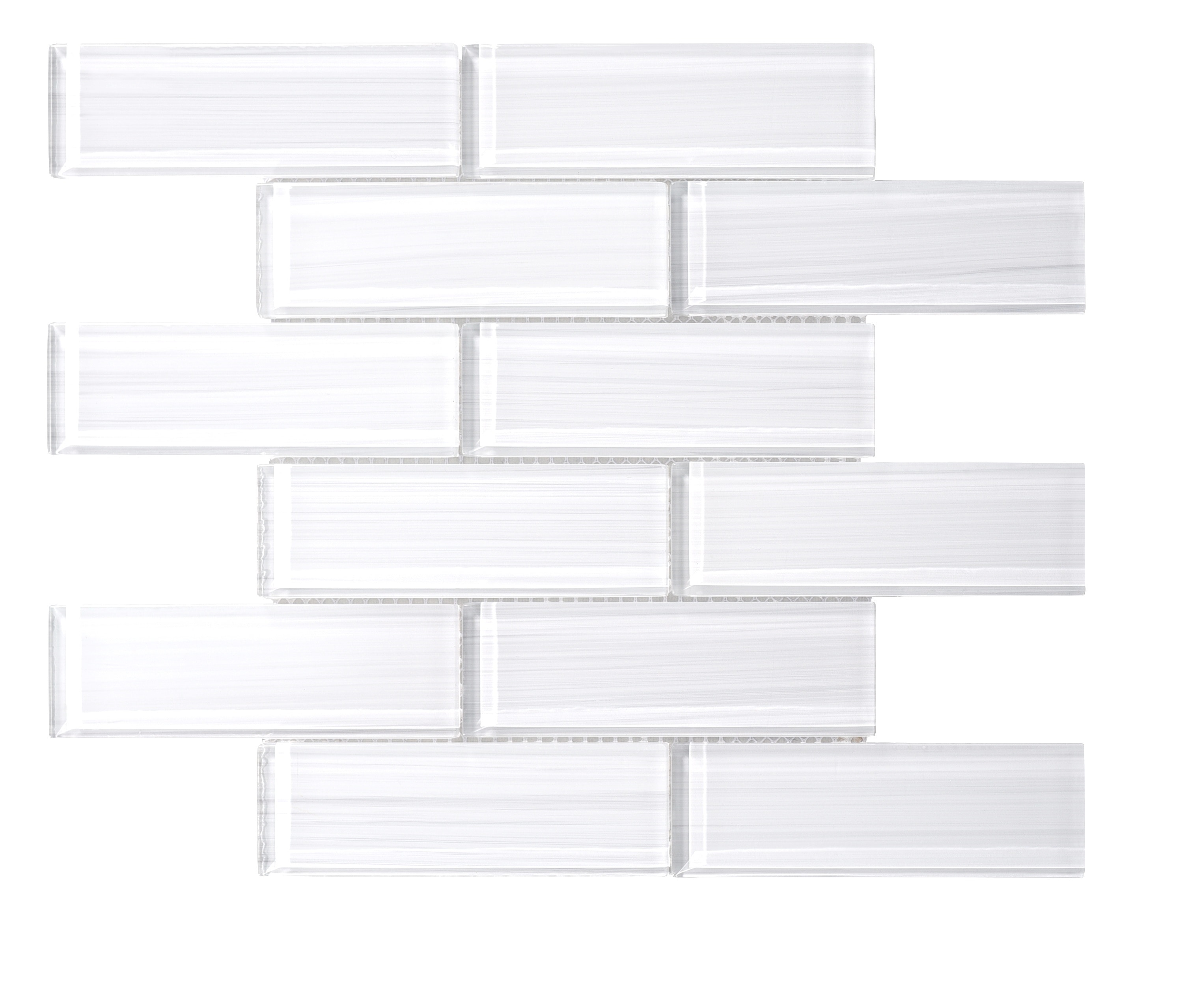 Glass Mosaic / 16 x 12 x 0.31 inches / Glossy Hand Painted Small Glass Subway Tile In White 0