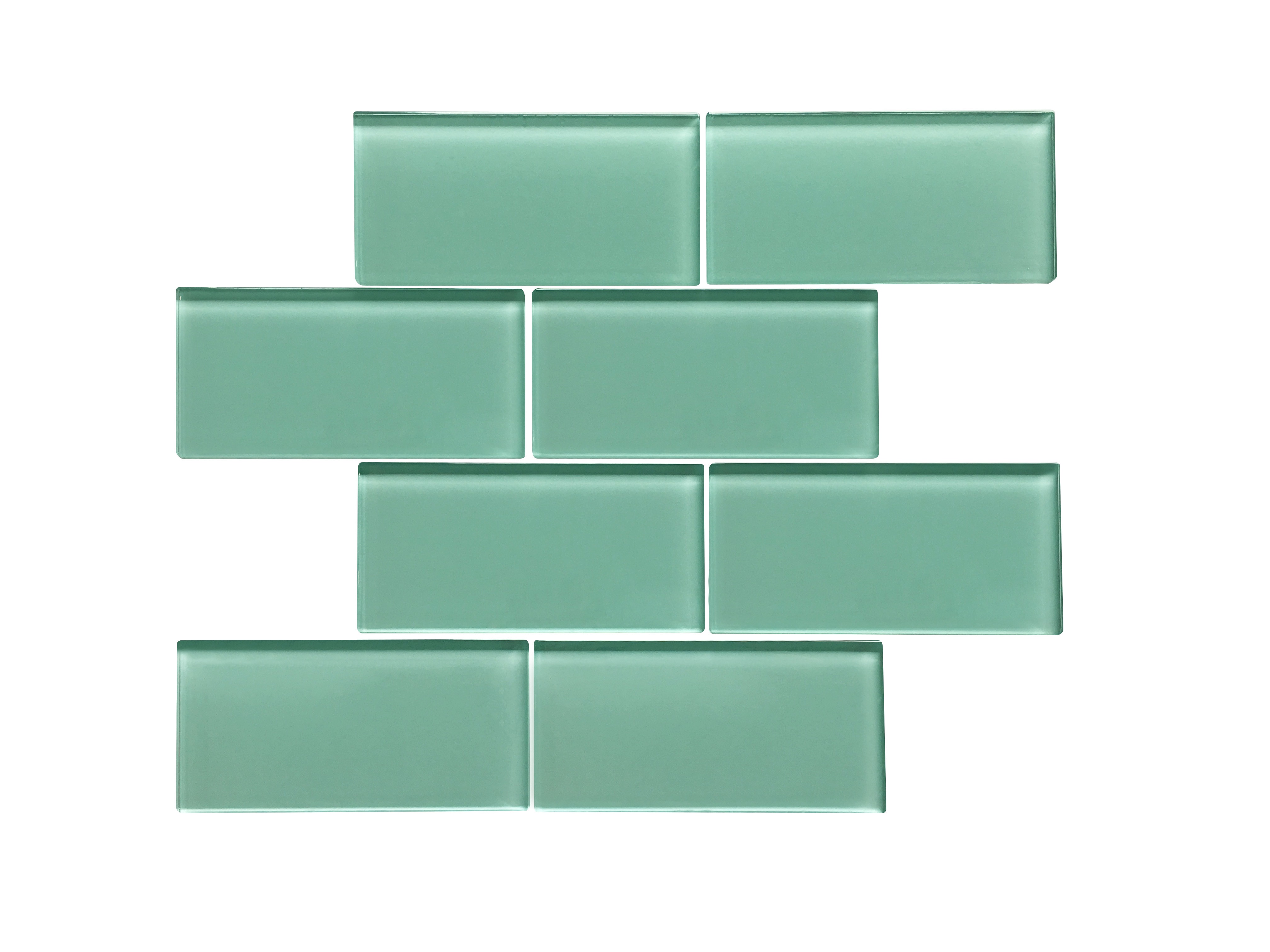 Glass Mosaic / 16 x 12 x 0.31 inches / Glossy Large 3" X 6" Glass Subway Mosaic Tile In Light Teal 0