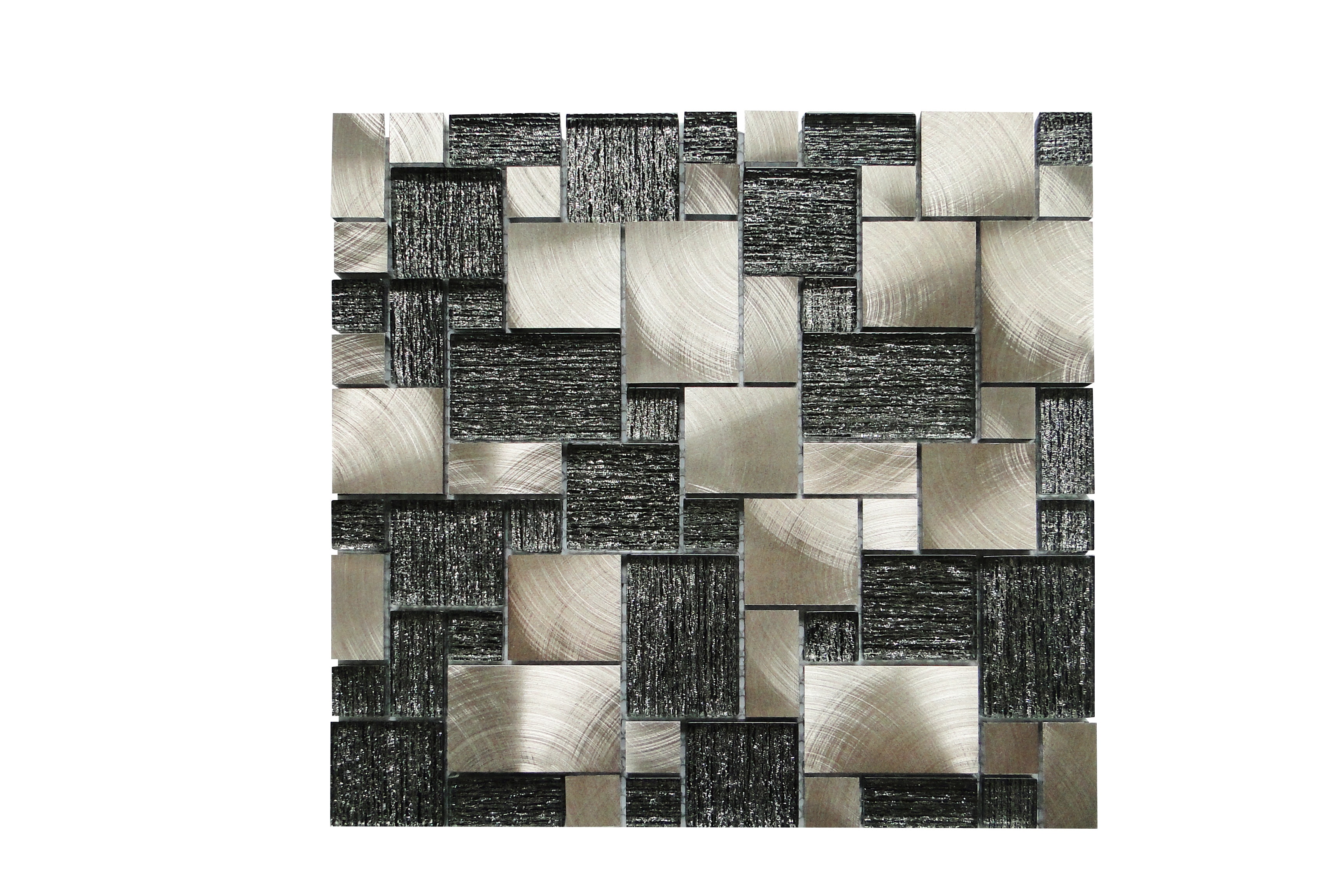 Glass Mosaic / 14 x 14 x 0.31 inches / Glossy Random Sized Square Glass And Aluminum Mosaic Tile In White 0