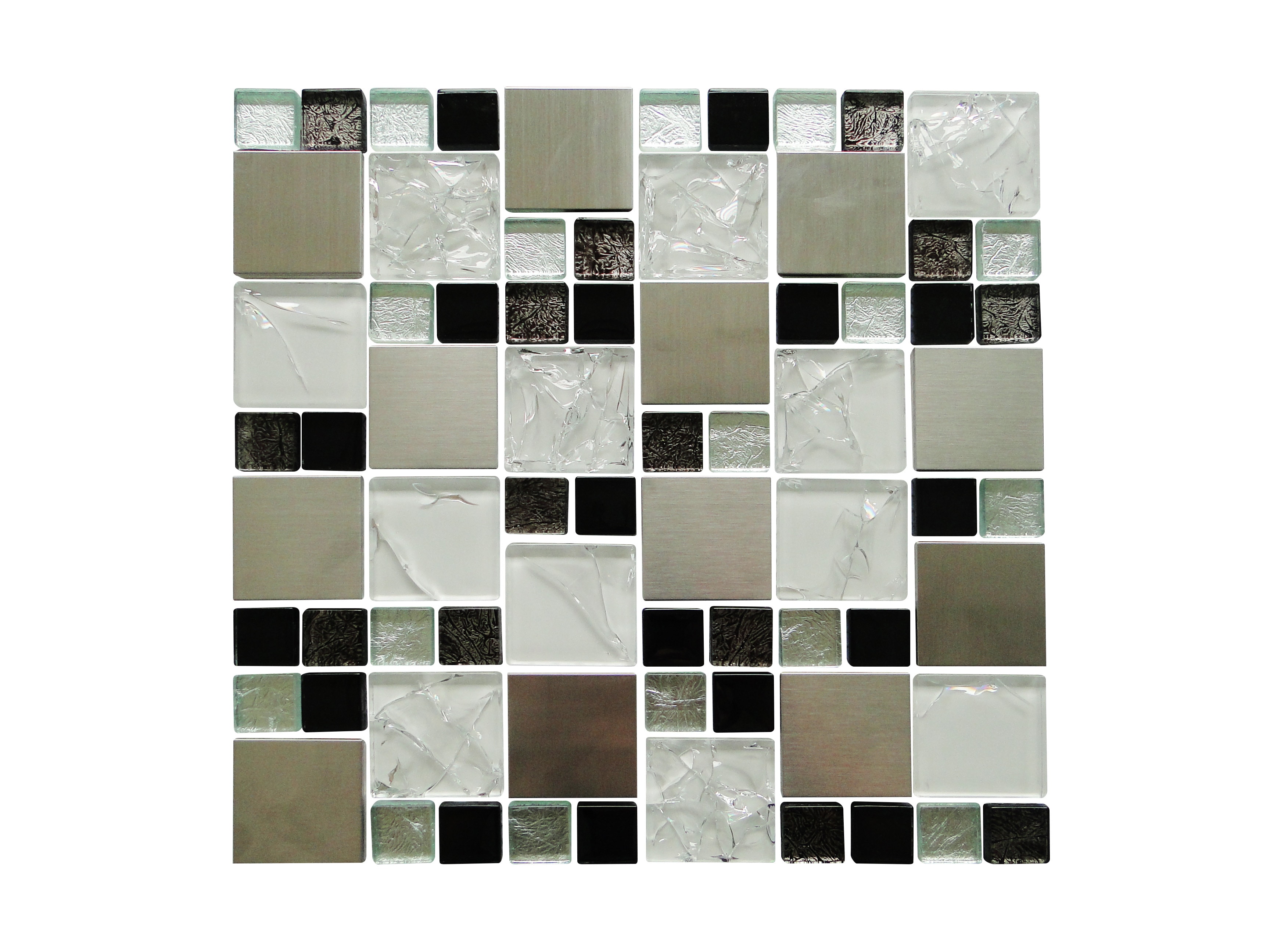 Glass Mosaic / 12 x 12 x 0.31 inches / Glossy Random Sized Square Glass And Aluminum Mosaic Tile In Silver 0