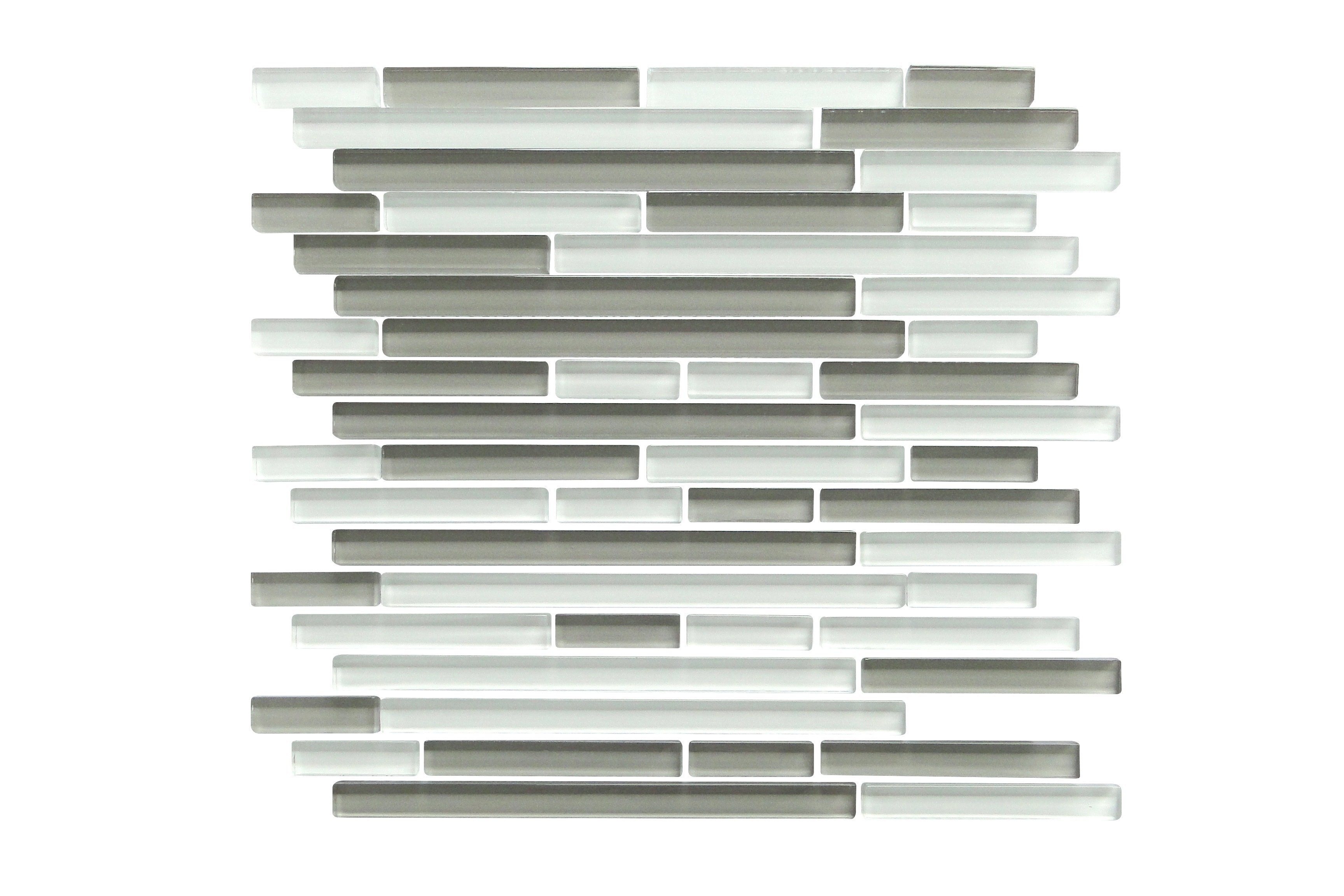 Glass Mosaic / 14 x 12 x 0.31 inches / Glossy Interlocking Random Sized Glass Mosaic Tile In Gray And White 0