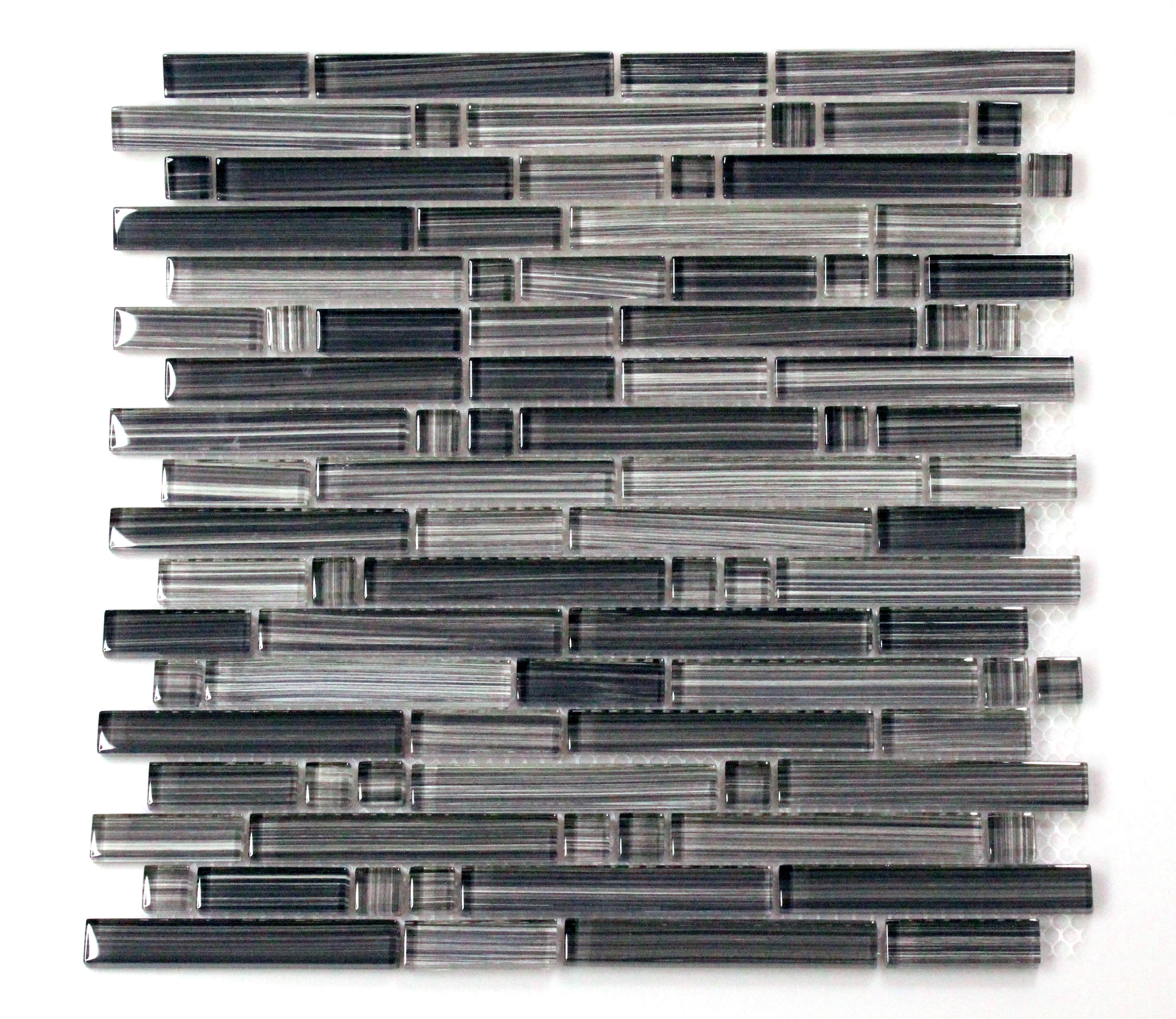 Glass Mosaic / 12 x 12 x 0.31 inches / Glossy Interlocking Random Sized Glass Mosaic Tile In Hand Painted Gray 0