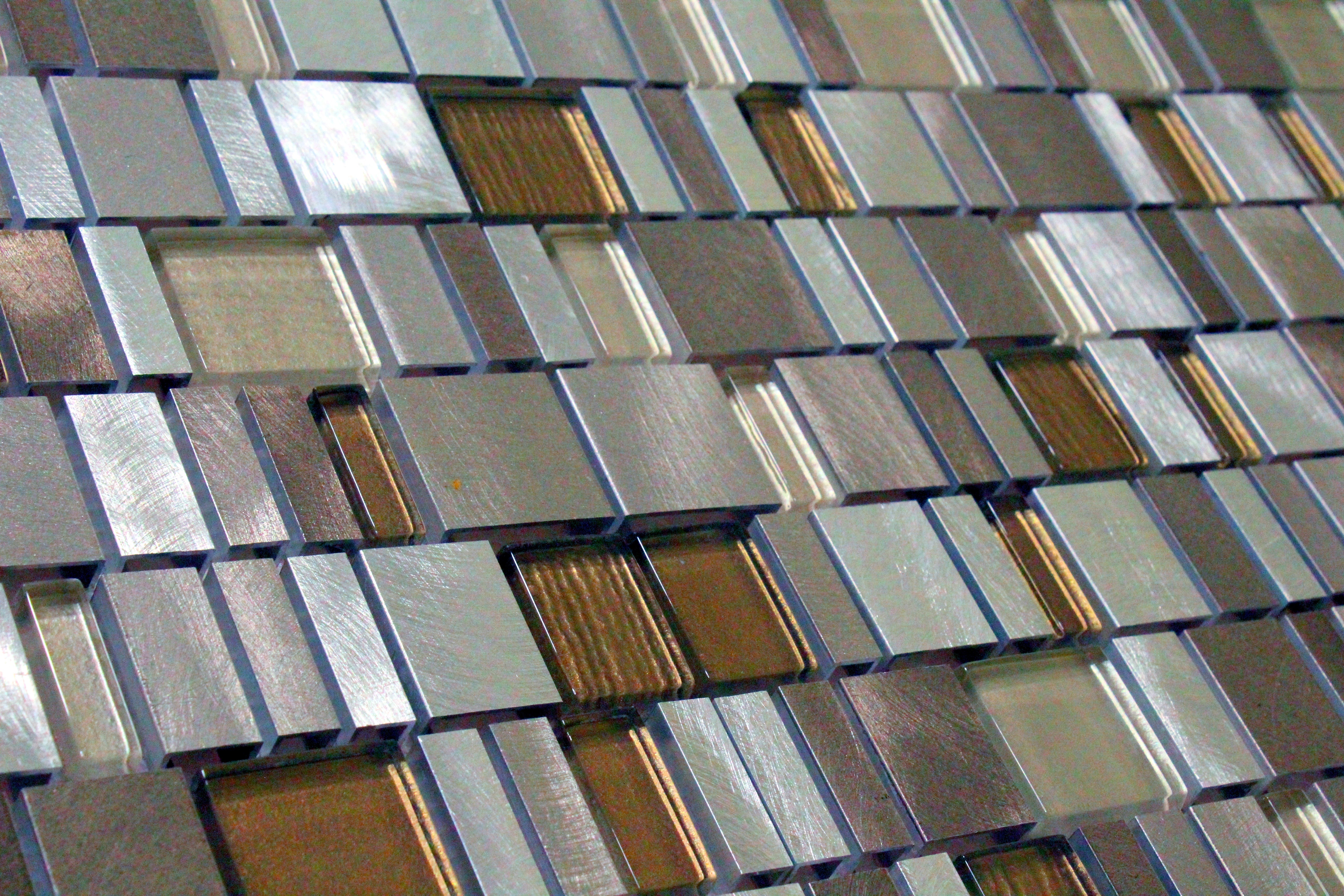 Glass Mosaic / 12 x 12 x 0.31 inches / Glossy Random Sized Squares Glass & Aluminum Mosaic Tile In Earth 0