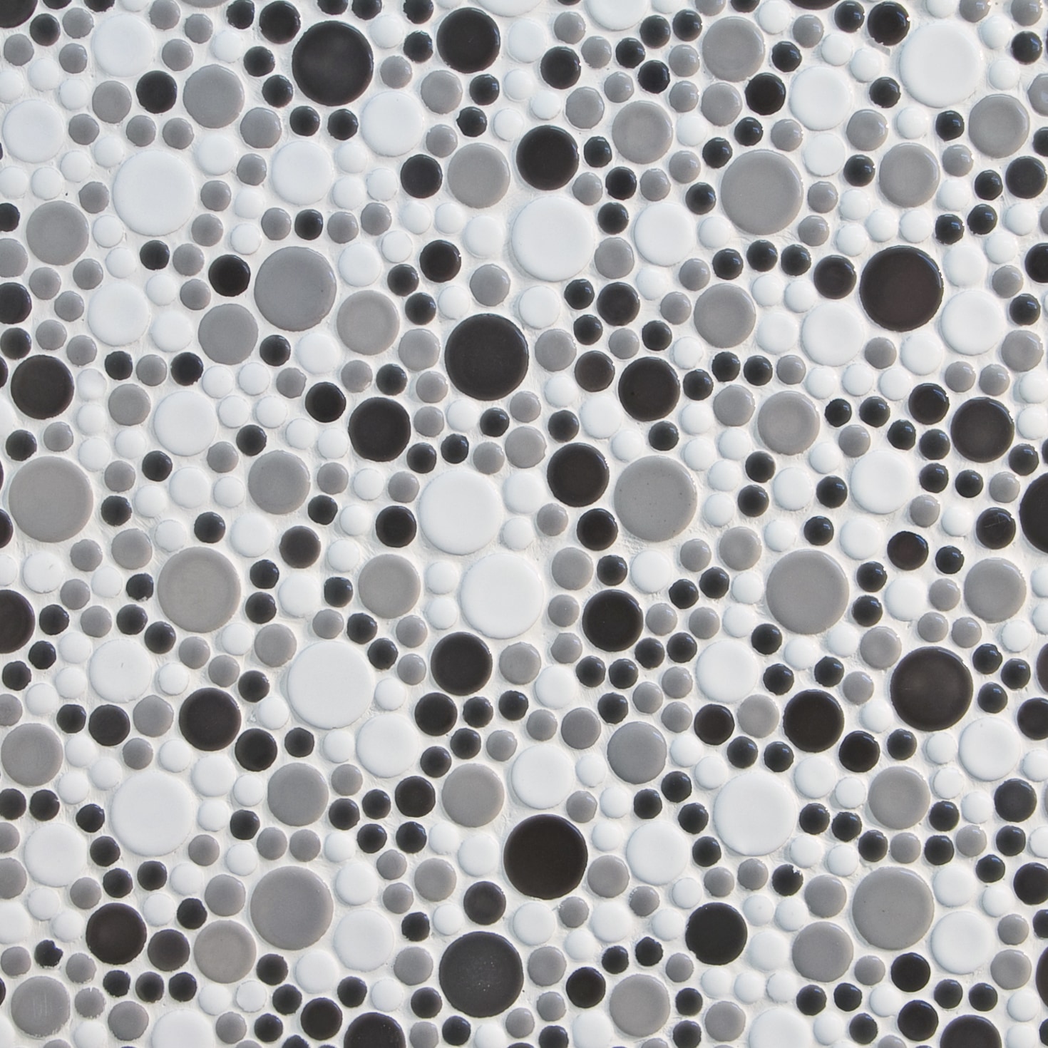 Grey and White, random sizes / Glossy and Matte Porcelain Circle Mosaics 0