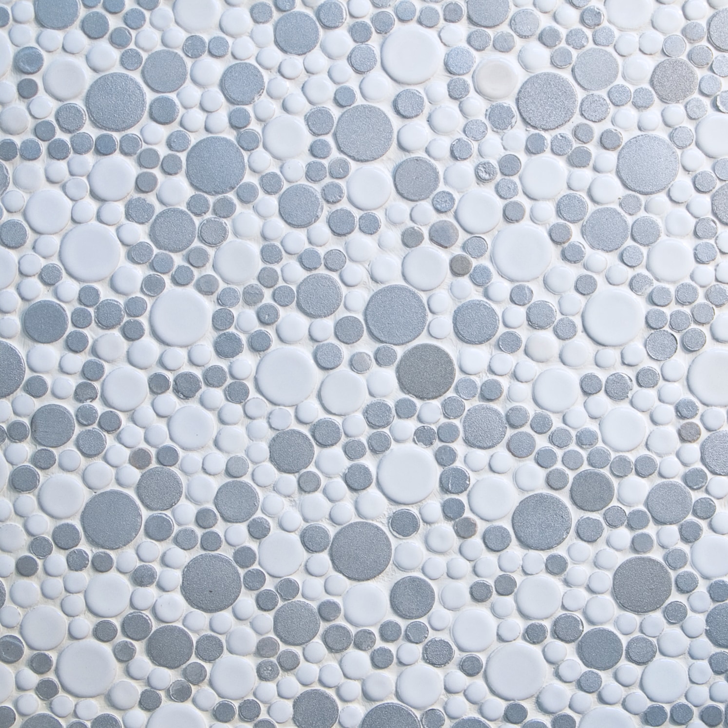 Grey and Silver, random sizes / Glossy and Matte Porcelain Circle Mosaics 0