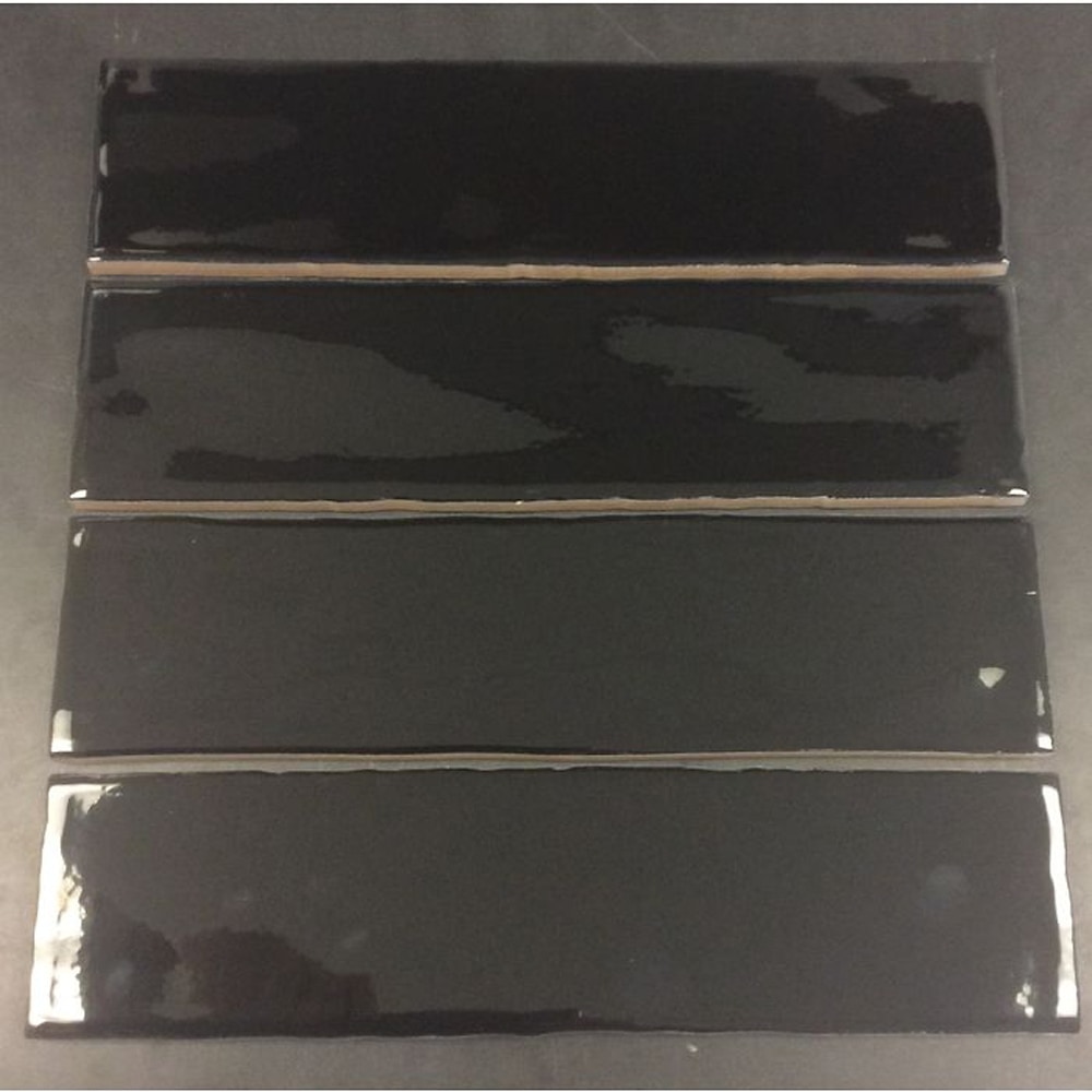 Black / 3"x12" / Glossy Rippled Edge Porcelain Subway Tiles 0