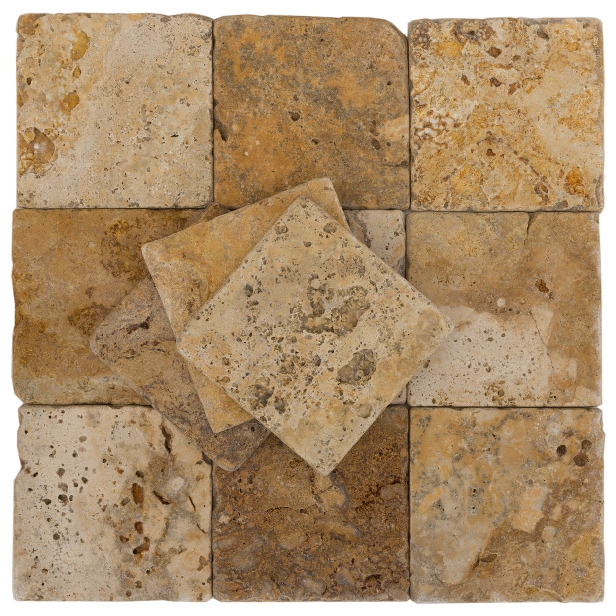 Gold-Rustic-Yellow / 4"x4"x3/8" / Tumbled Antique Tumbled Travertine Backsplash Tiles 0